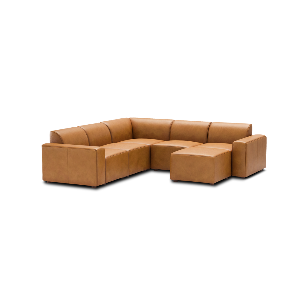 Mambo 5-Piece Sectional - Camel - Top Grain Leather / Low