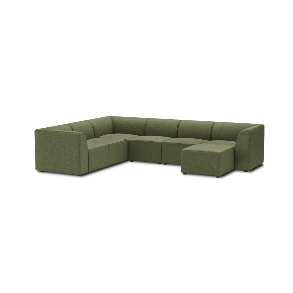 Mambo 6-Piece Sectional - Moss Green - Performance Basketweave / High