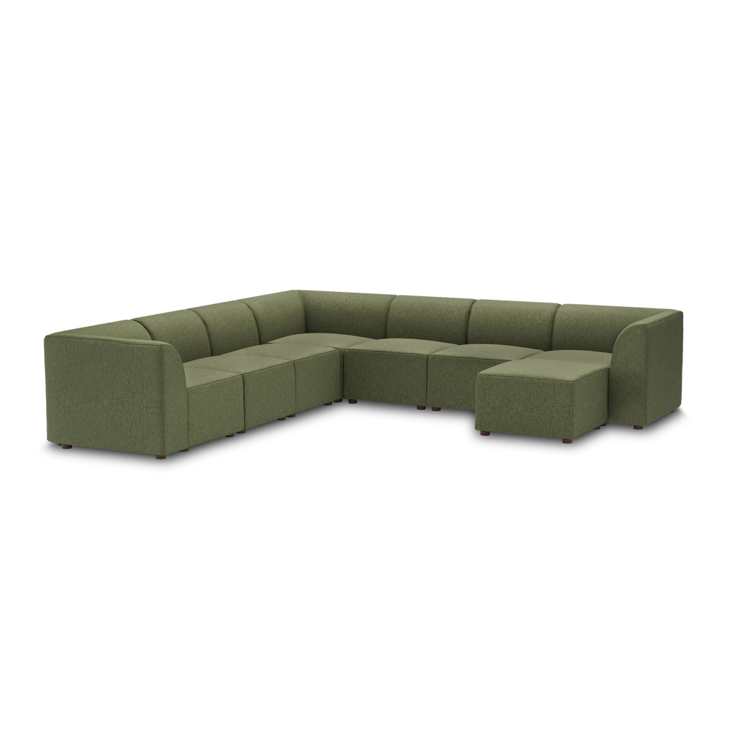 Mambo 7-Piece Sectional - Moss Green - Performance Basketweave / High