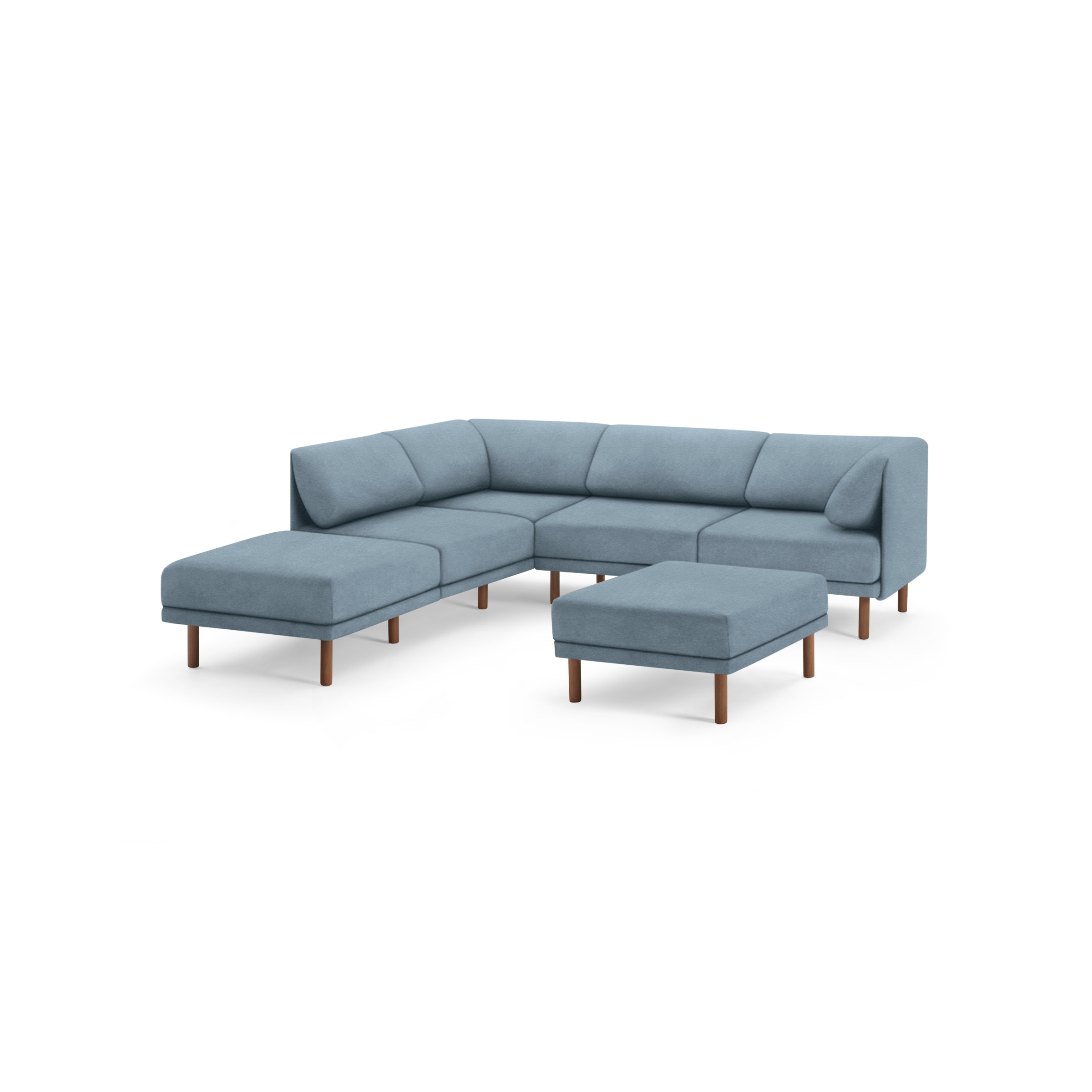 Range 5-Piece One Arm Sectional Lounger - Ocean - Performance Velvet / Walnut - Wood