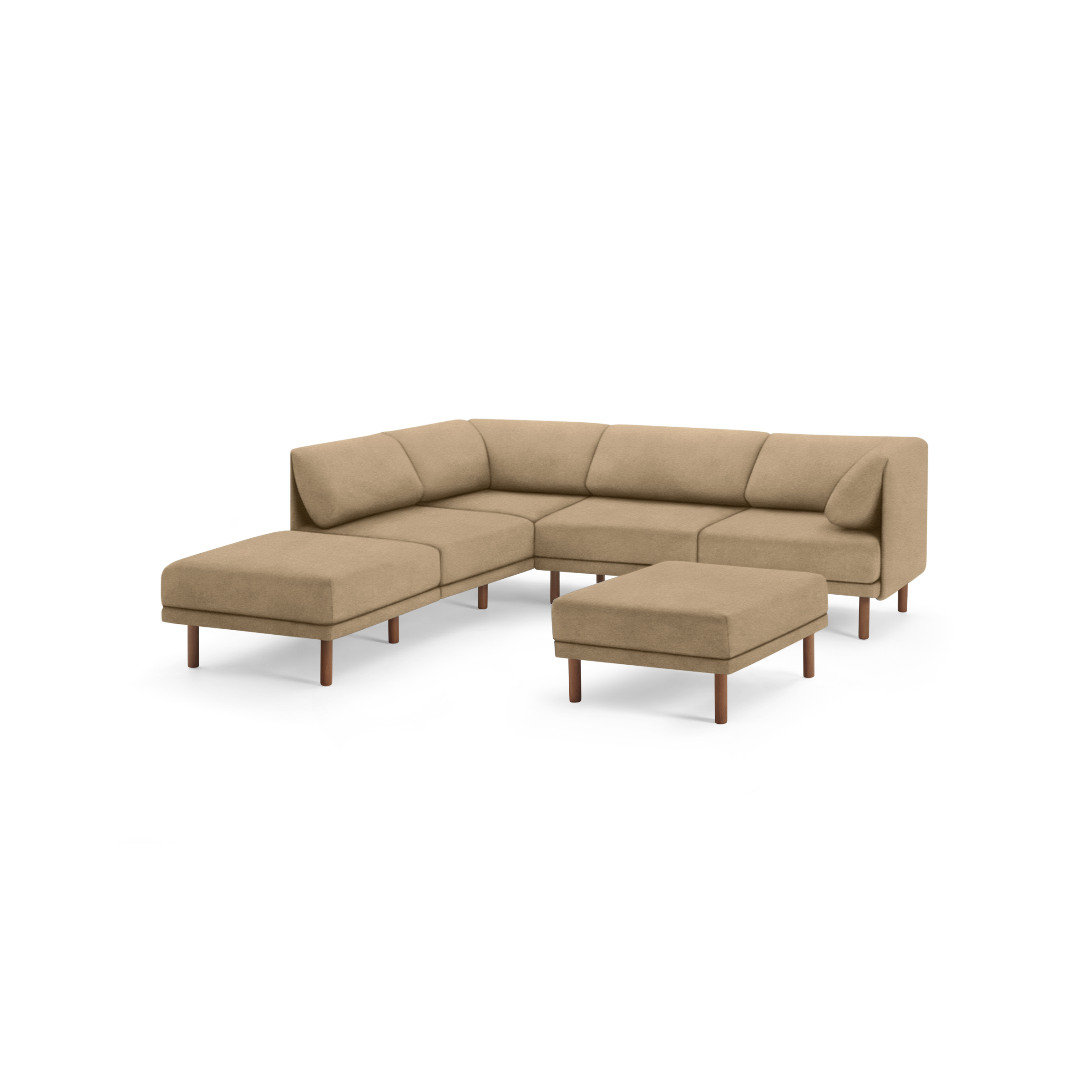 Range 5-Piece One Arm Sectional Lounger - Toast - Performance Velvet / Walnut - Wood