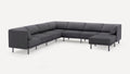 Modern dark gray fabric sectional sofa with clean lines, metal legs, and an L-shaped configuration for spacious seating.