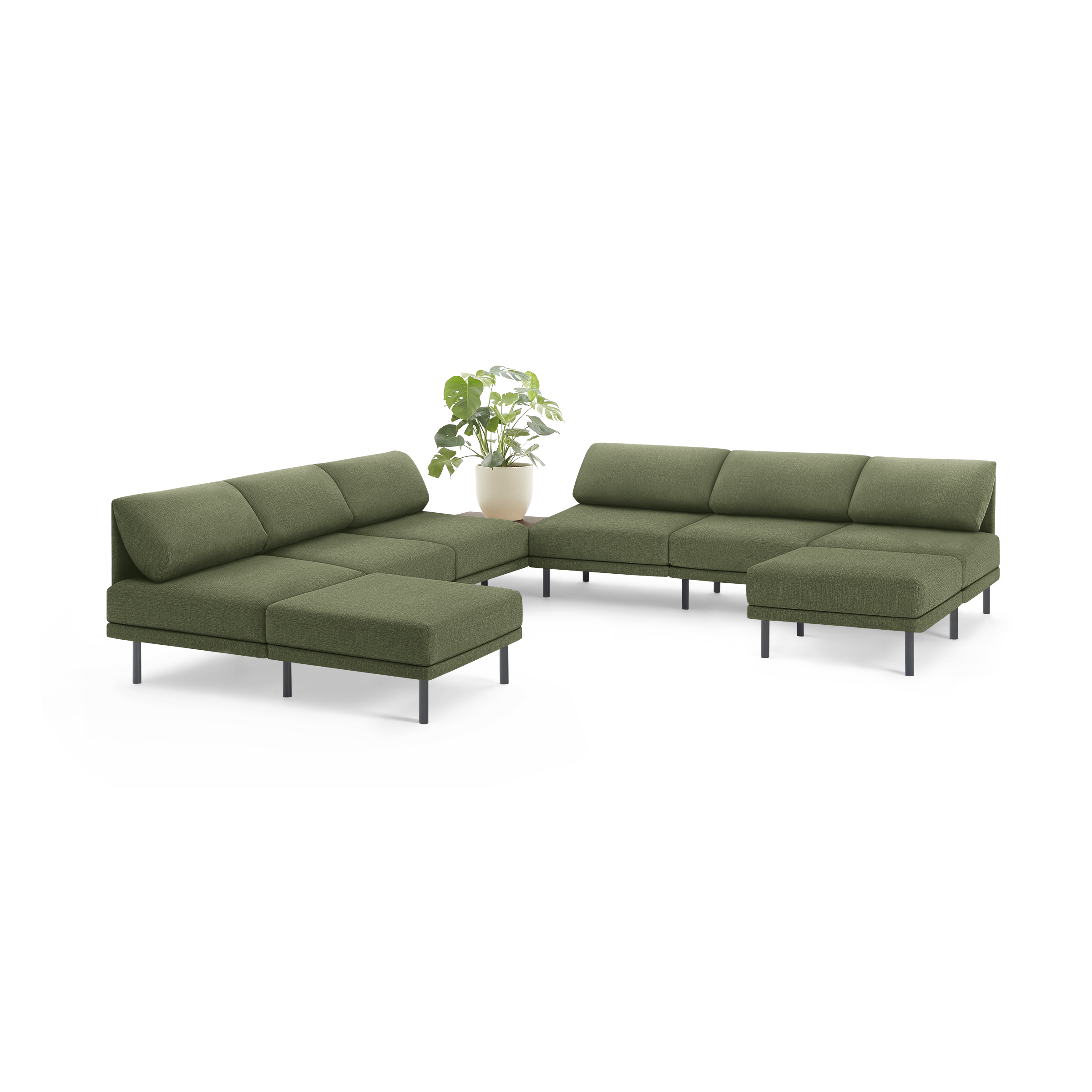modern olive green l - shaped sectional sofa with black metal legs, featuring a sleek design and clean, minimalist design