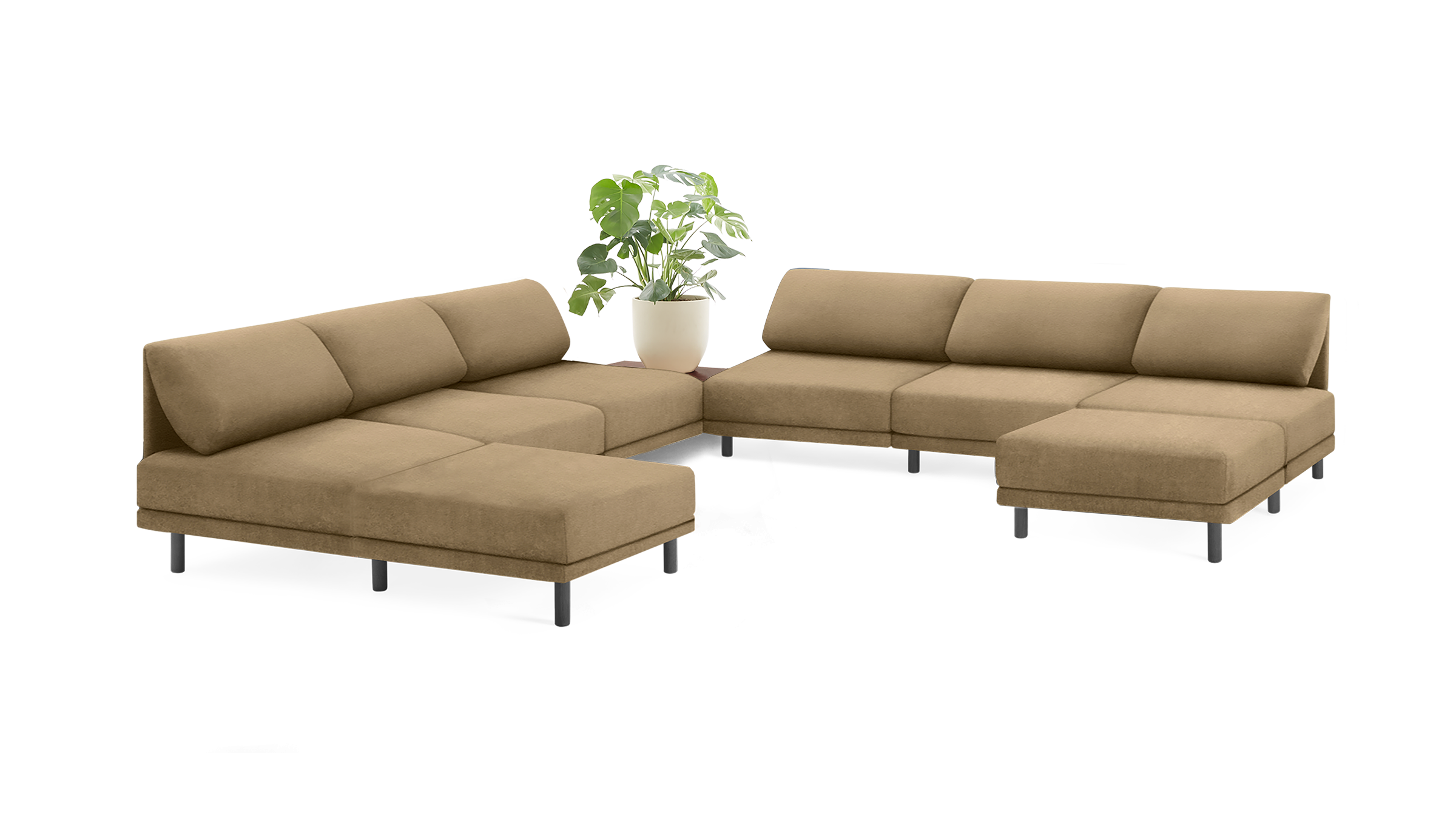 modern l - shaped sectional sofa with matching ottoman, featuring a sleek design and sleek lines, in light brown fabric