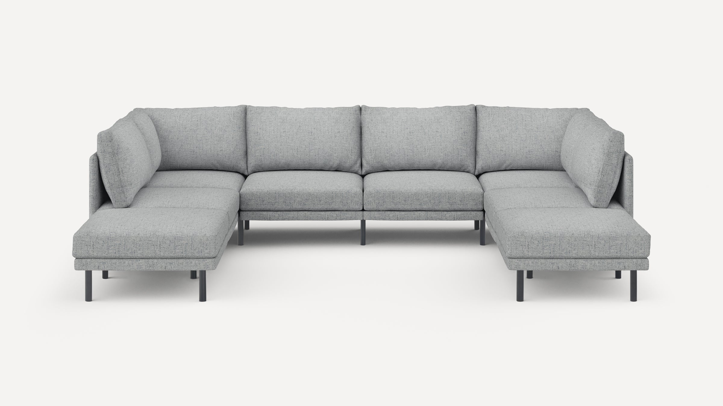 Modern light gray fabric U-shaped sectional sofa with clean lines and slim black legs.
