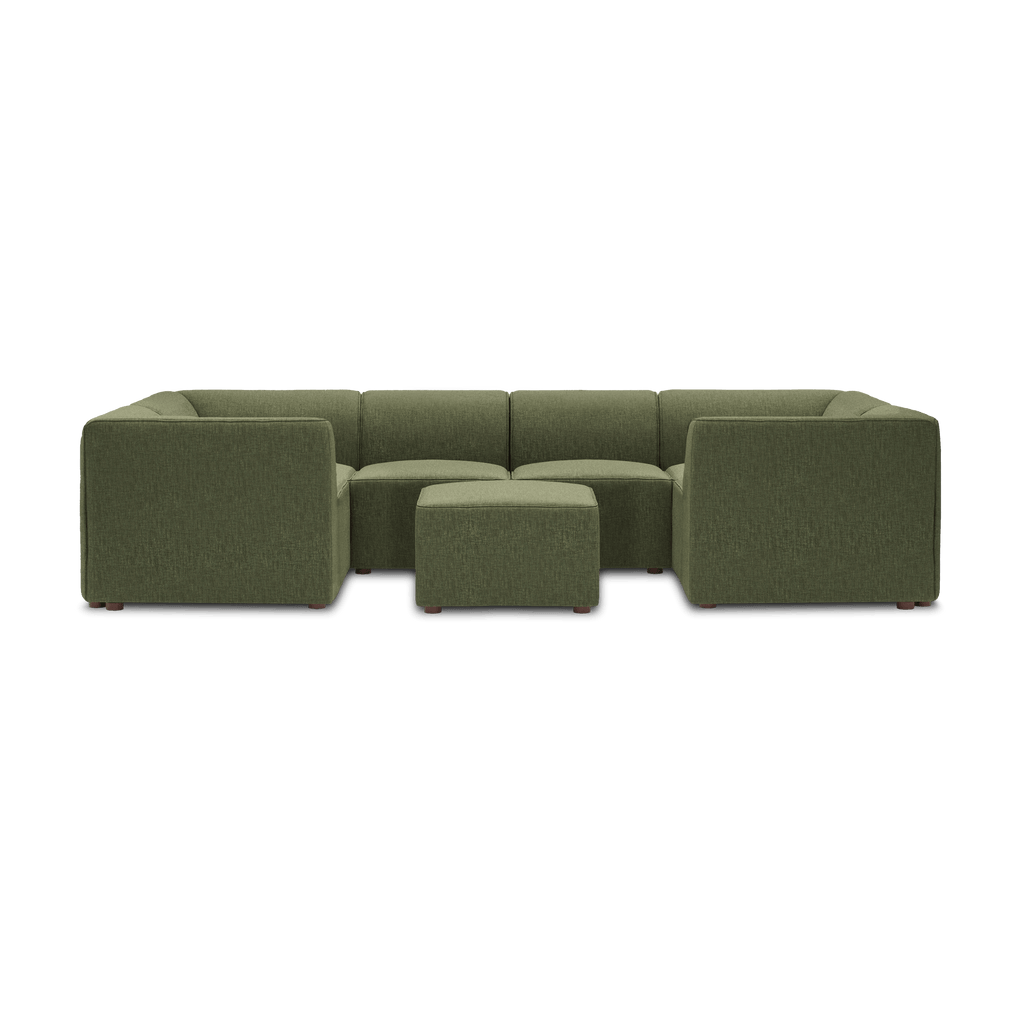 Mambo 6-Piece U-Sectional - Moss Green - Performance Basketweave / High