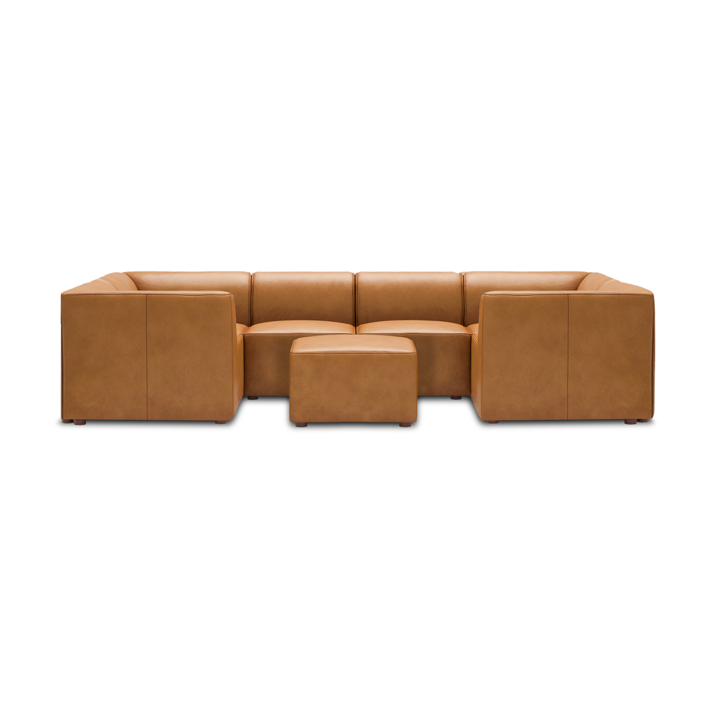 Mambo 6-Piece U-Sectional - Camel - Top Grain Leather / High