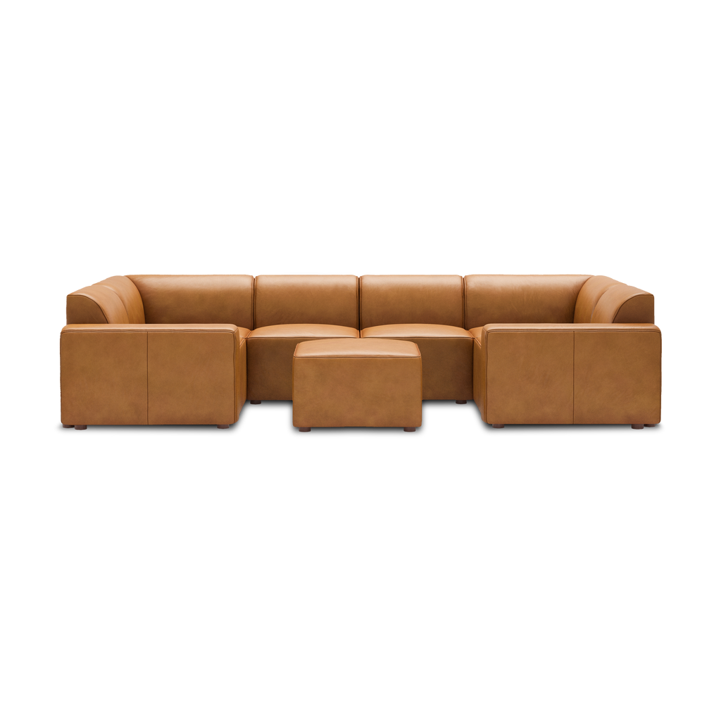 Mambo 6-Piece U-Sectional - Camel - Top Grain Leather / Low