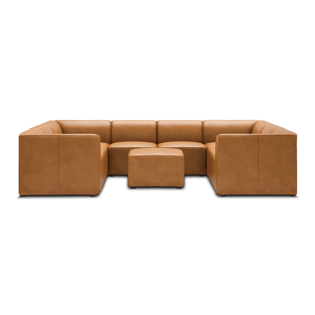 Mambo 8-Piece U-Sectional - Camel - Top Grain Leather / High