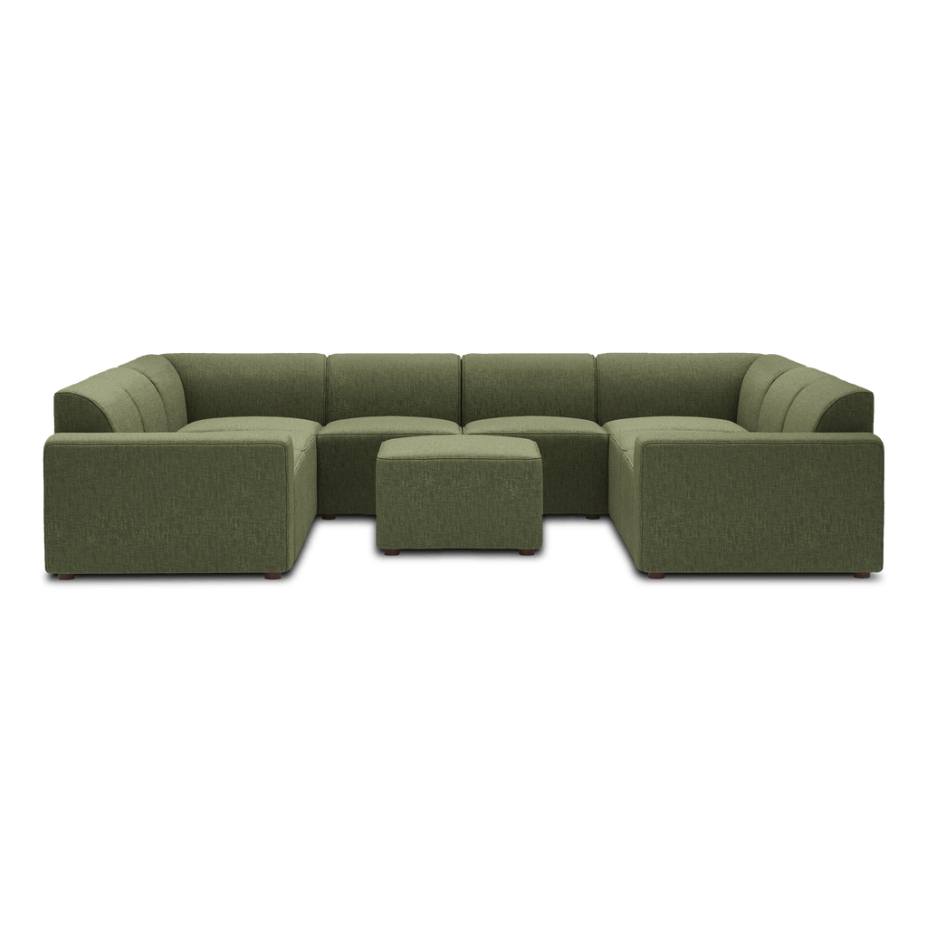 Mambo 8-Piece U-Sectional - Moss Green - Performance Basketweave / Low