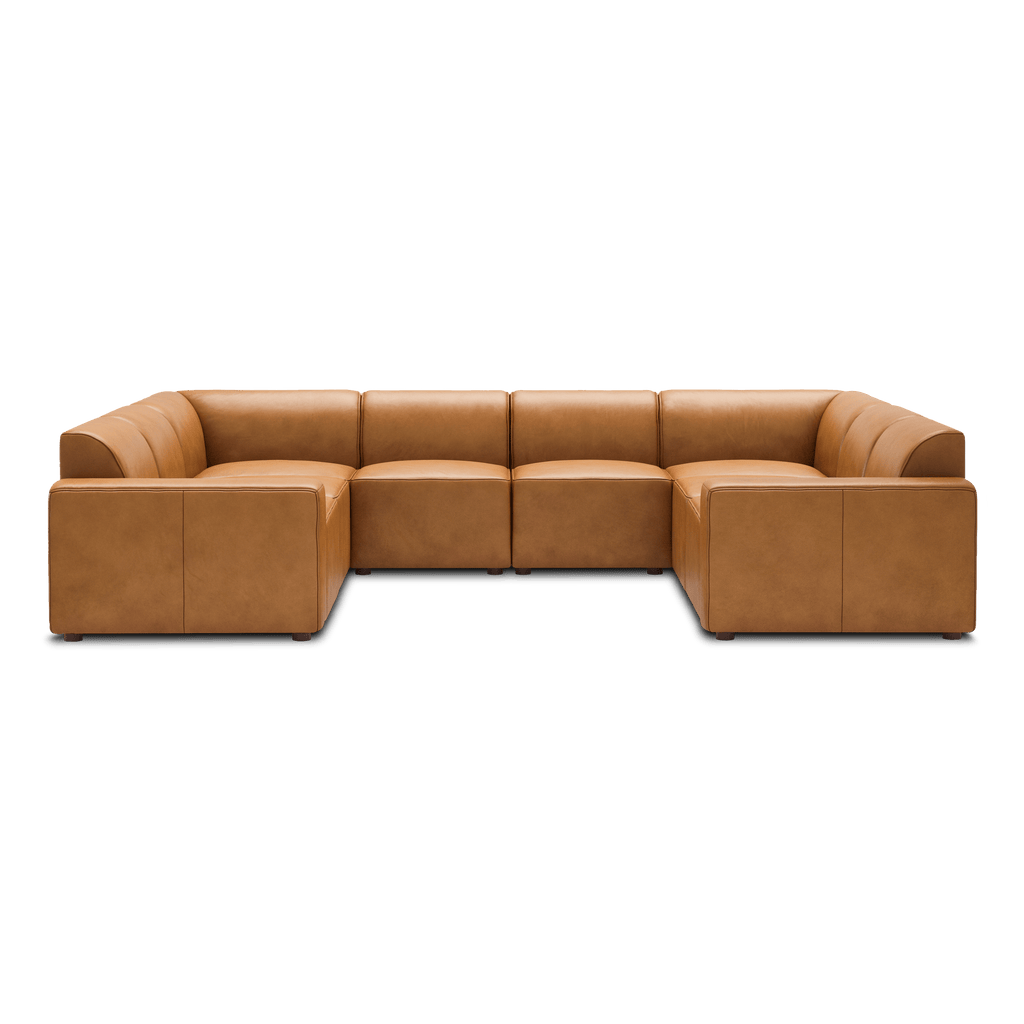 Mambo 8-Piece U-Sectional - Camel - Top Grain Leather / Low
