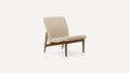 modern upholstered dining chair with wooden legs and upholstered backrest, featuring a beige upholstered seat and backrest