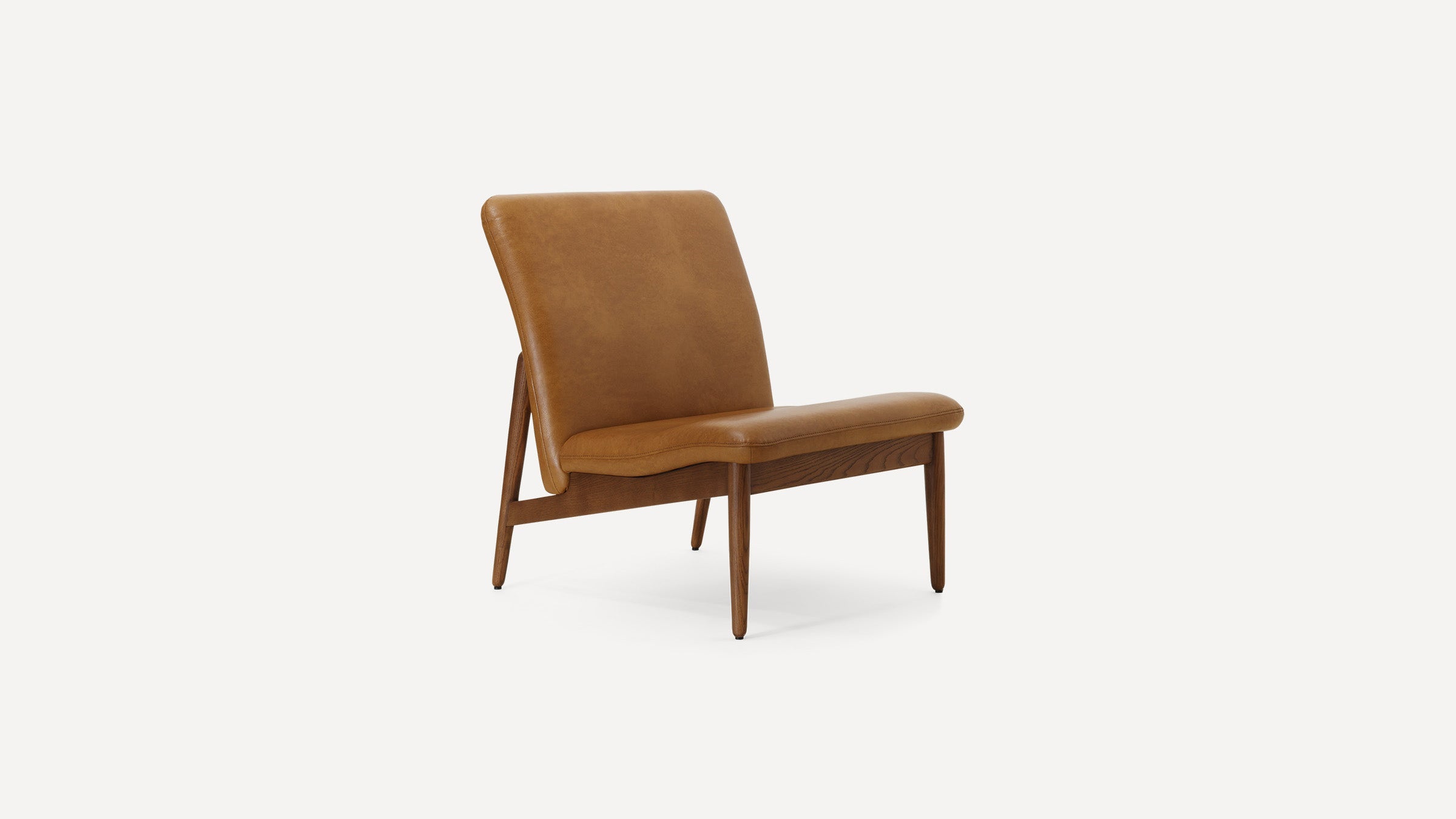 modern brown leather upholstered dining chair with wooden legs and backrests, featuring a wooden sled design and a sleek design