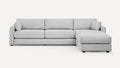 modern light gray sectional sofa with chaise lounge and wooden legs, featuring a clean, minimalist design