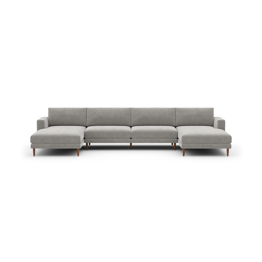 Ember Double Chaise Sectional - 147" / Crushed Gravel - Performance Basketweave / Walnut - Wood