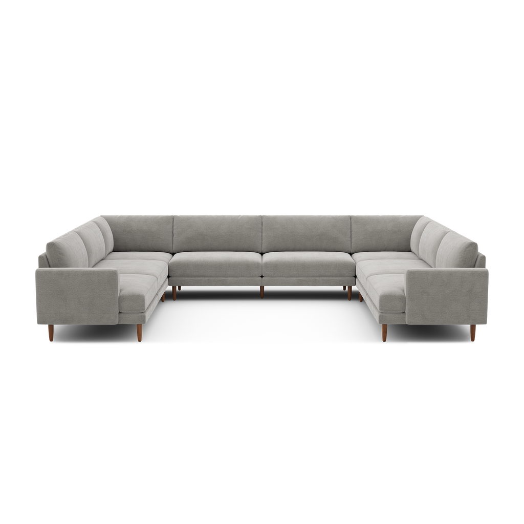 Ember U-Sectional - 140" x 121" / Crushed Gravel - Performance Basketweave / Walnut - Wood