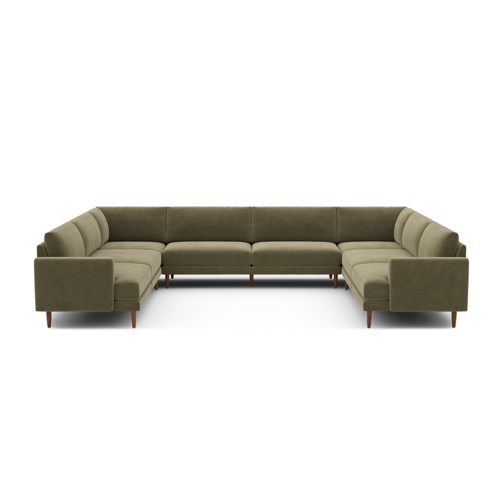Ember U-Sectional - 140" x 121" / Sage - Performance Chenille / Walnut - Wood