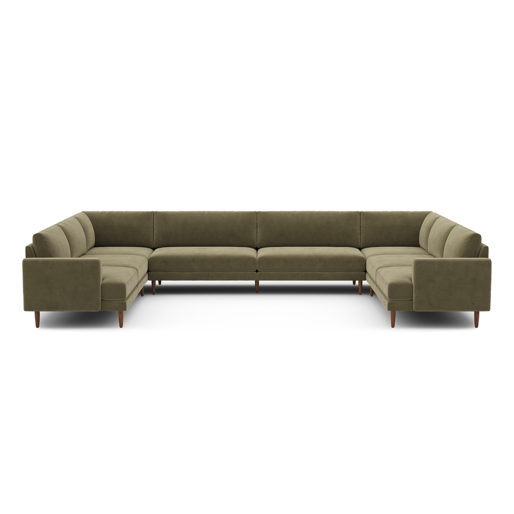 Ember U-Sectional - 153" x 108" / Sage - Performance Chenille / Walnut - Wood