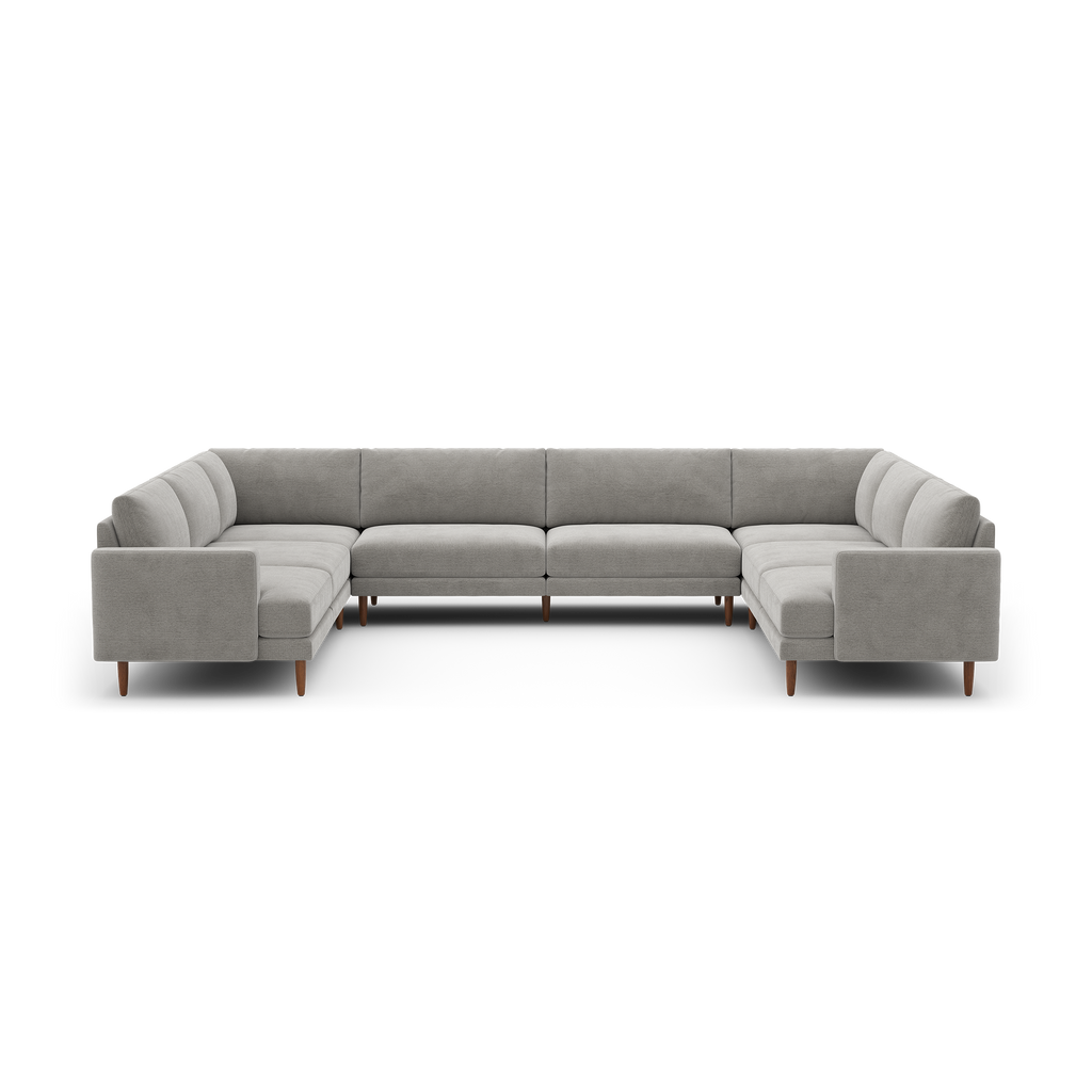 Ember U-Sectional - 104" x 108" / Crushed Gravel - Performance Basketweave / Walnut - Wood