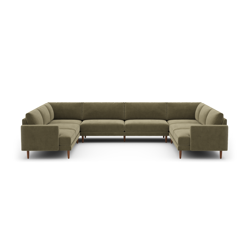 Ember U-Sectional - 104" x 108" / Sage - Performance Chenille / Walnut - Wood