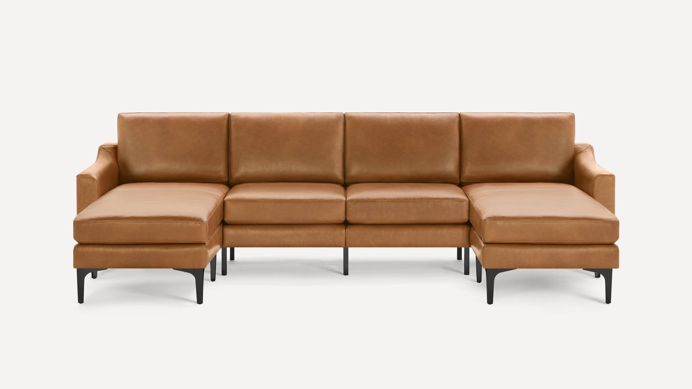 Nomad Plus Leather Double Chaise Sectional - Camel - Top Grain Leather / Black - Metal / Slope Arm