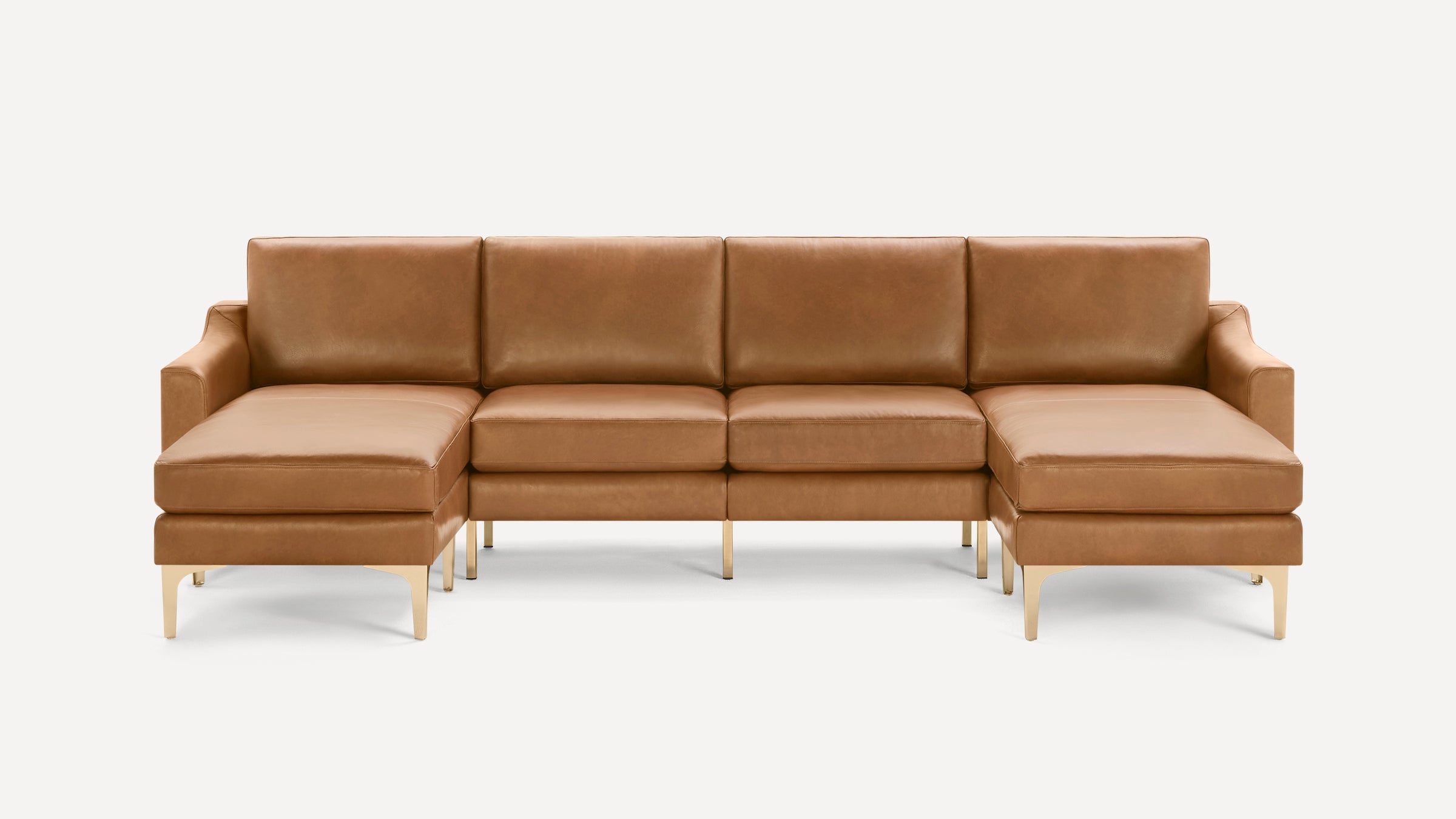 Nomad Plus Leather Double Chaise Sectional - Camel - Top Grain Leather / Brass - Metal / Slope Arm