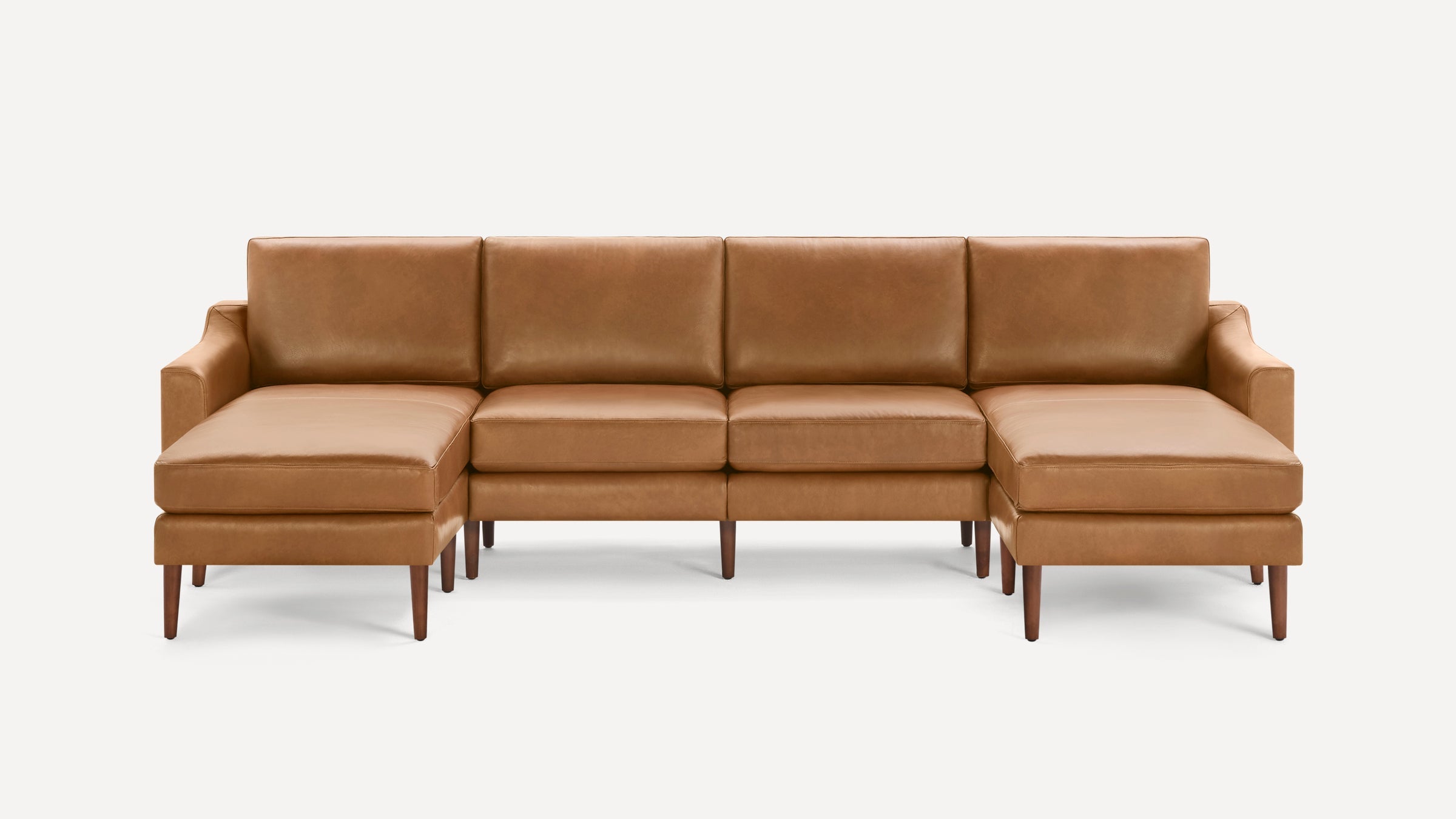 Nomad Plus Leather Double Chaise Sectional - Camel - Top Grain Leather / Walnut - Wood / Slope Arm