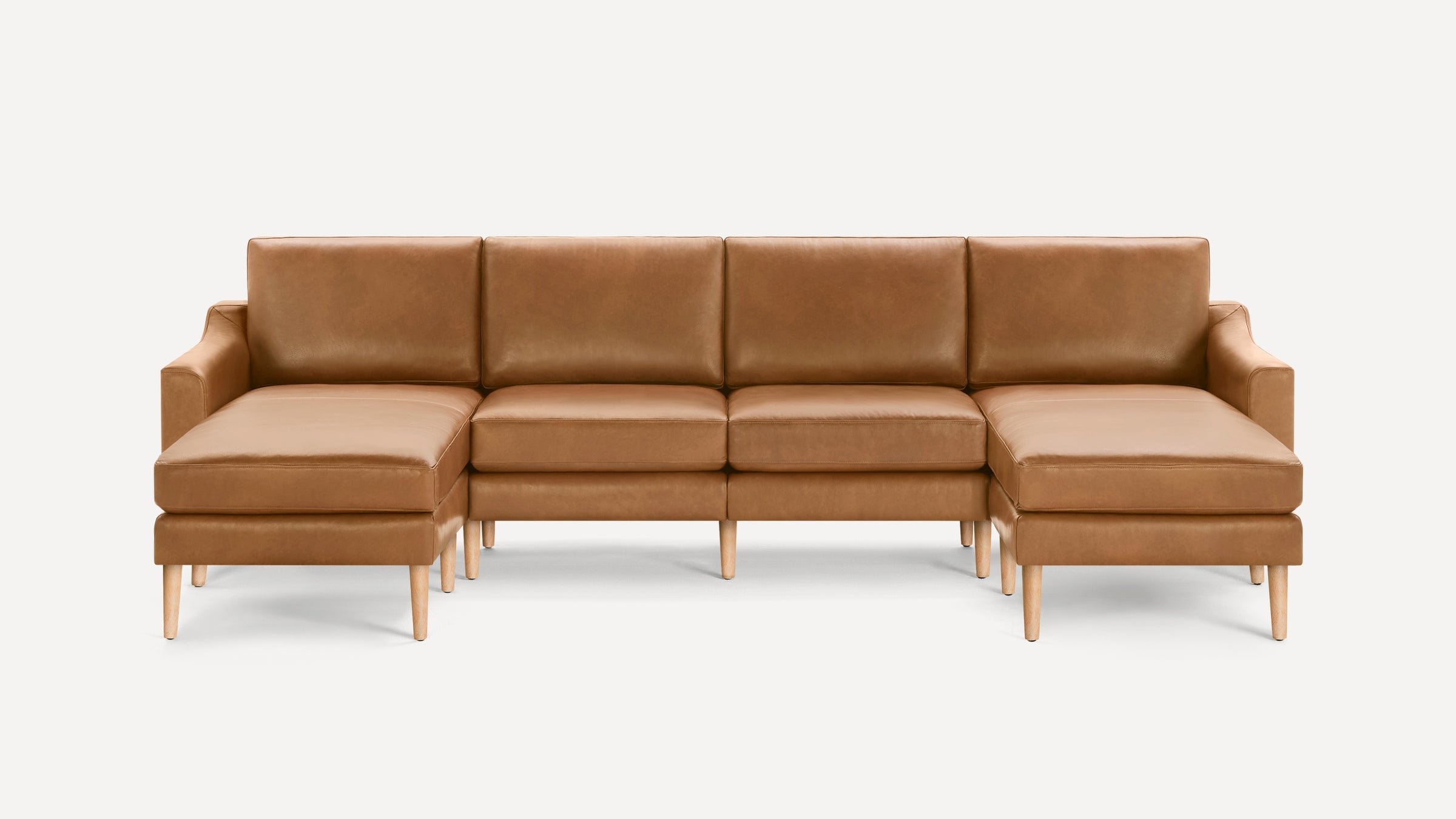 Nomad Plus Leather Double Chaise Sectional - Camel - Top Grain Leather / Oak - Wood / Slope Arm