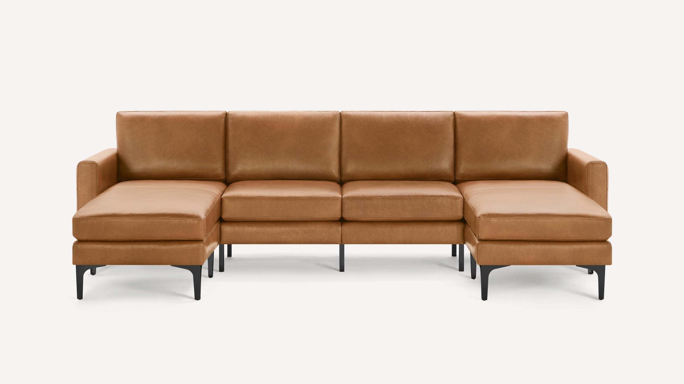 Nomad Plus Leather Double Chaise Sectional - Camel - Top Grain Leather / Black - Metal / Block Arm