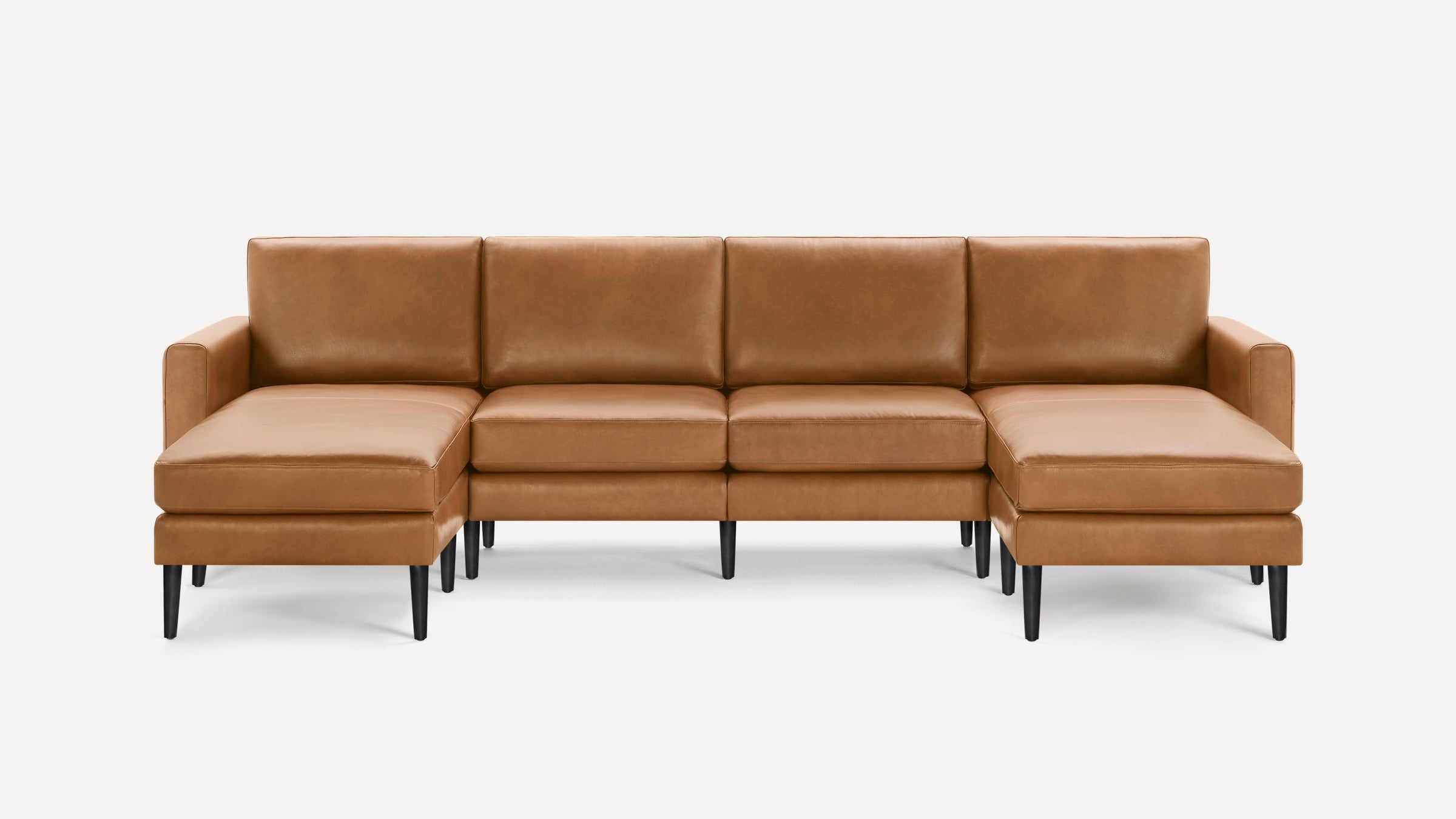 Nomad Plus Leather Double Chaise Sectional - Camel - Top Grain Leather / Ebony - Wood / Block Arm