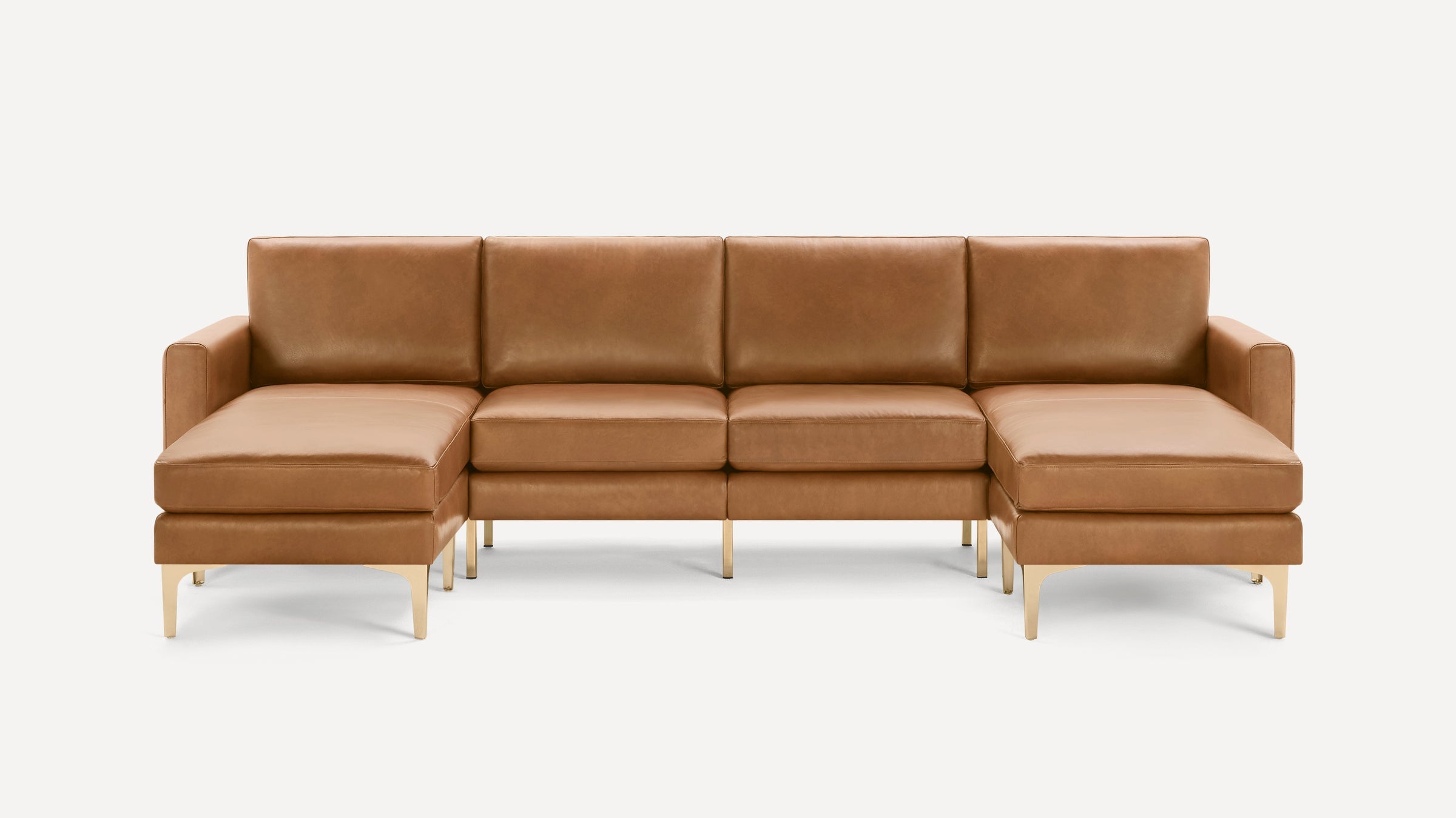 Nomad Plus Leather Double Chaise Sectional - Camel - Top Grain Leather / Brass - Metal / Block Arm