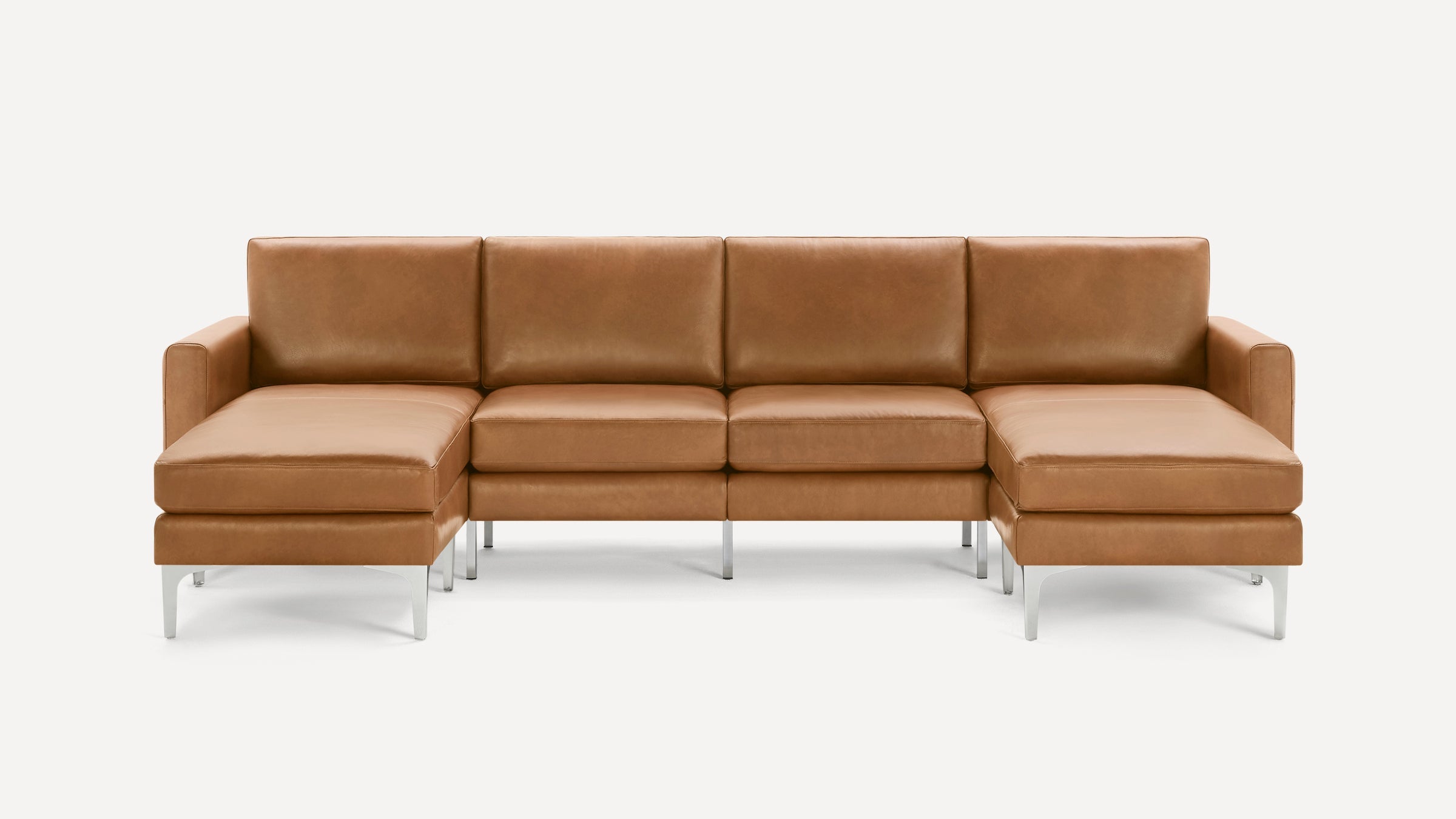 Nomad Plus Leather Double Chaise Sectional - Camel - Top Grain Leather / Chrome - Metal / Block Arm