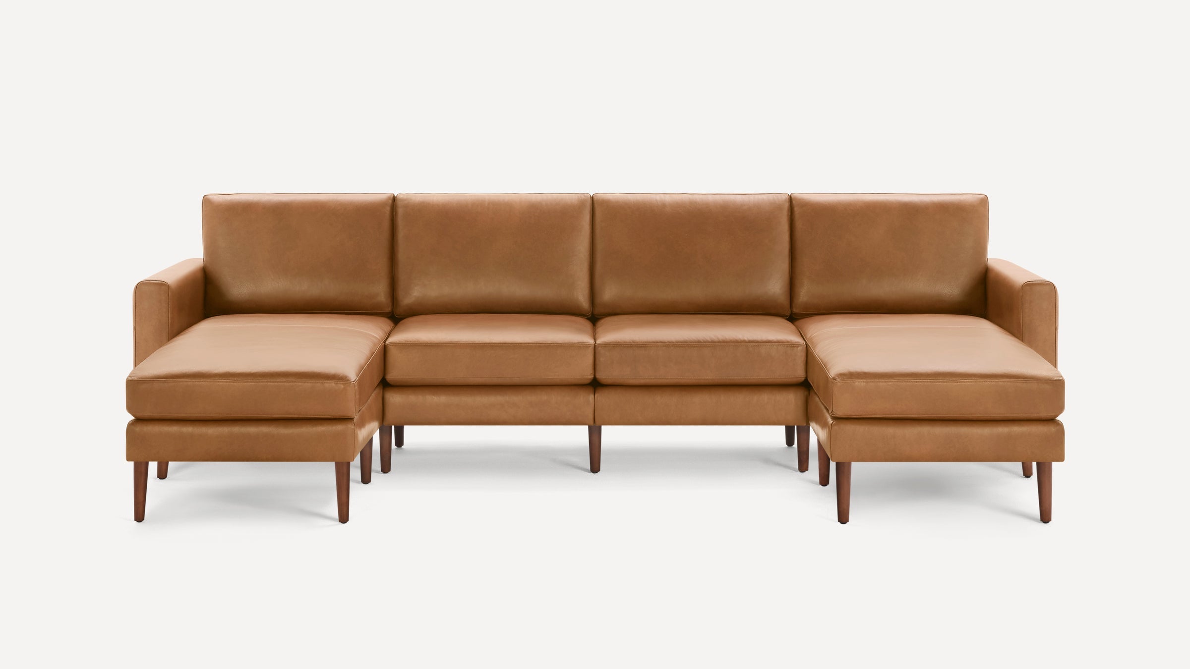 Nomad Plus Leather Double Chaise Sectional - Camel - Top Grain Leather / Walnut - Wood / Block Arm