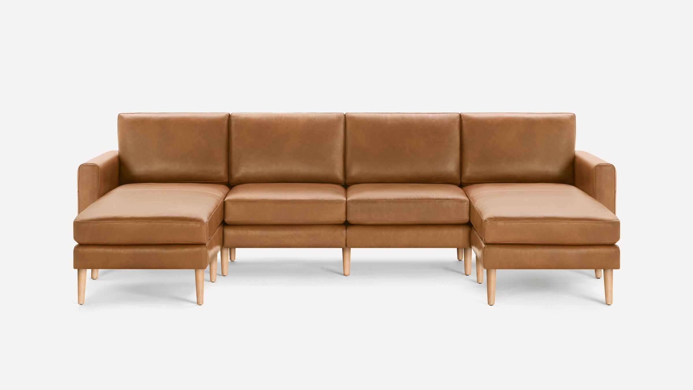 Nomad Plus Leather Double Chaise Sectional - Camel - Top Grain Leather / Oak - Wood / Block Arm
