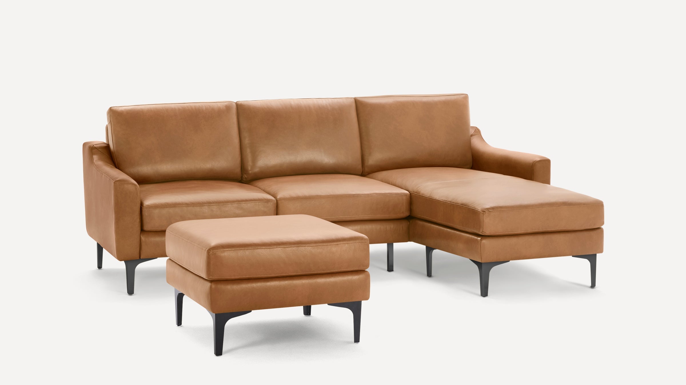 Nomad Plus Leather Sectional with Ottoman - Camel - Top Grain Leather / Black - Metal / Slope Arm