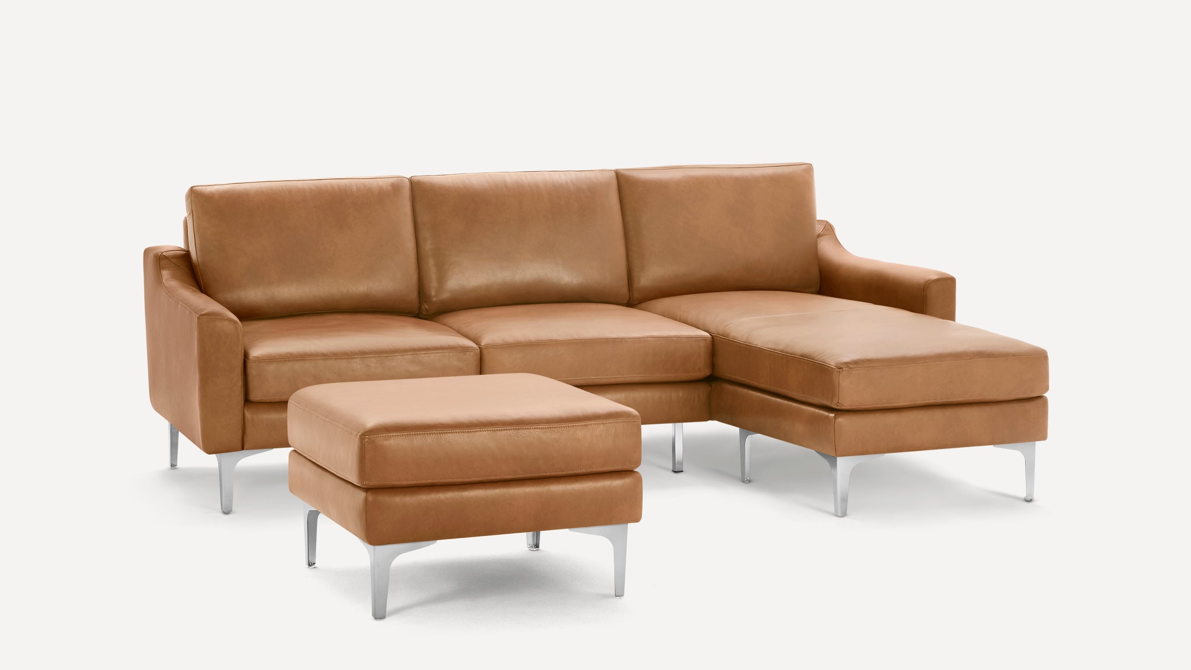 Nomad Plus Leather Sectional with Ottoman - Camel - Top Grain Leather / Chrome - Metal / Slope Arm