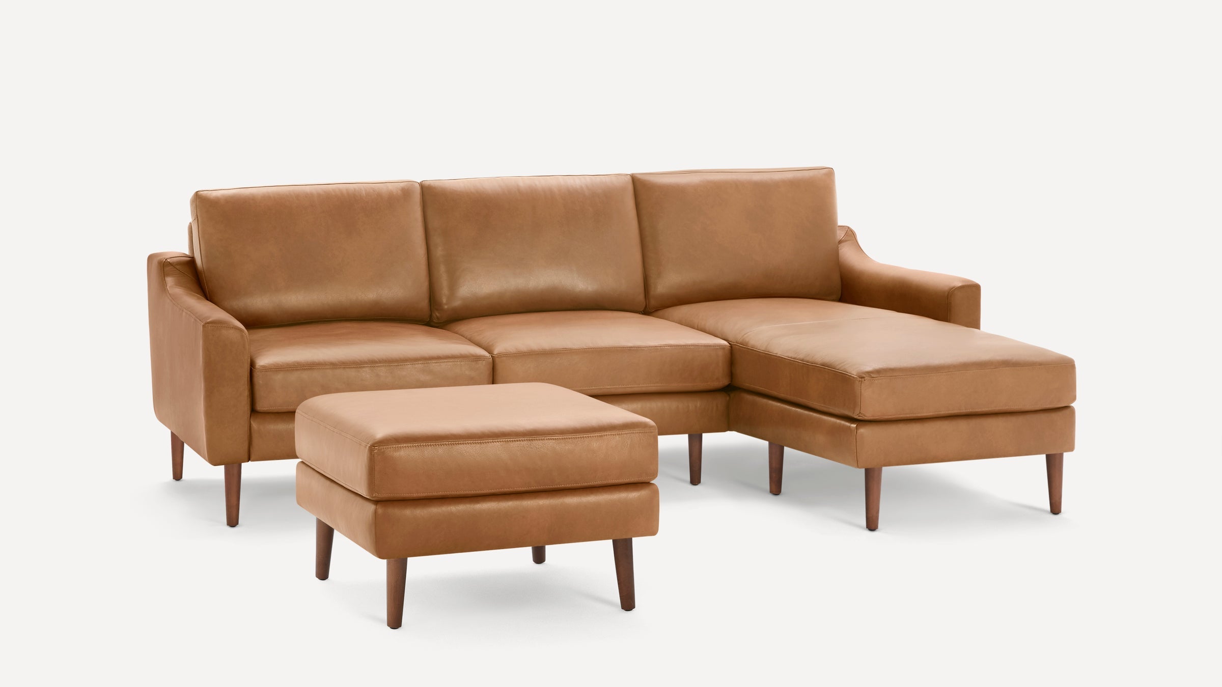 Nomad Plus Leather Sectional with Ottoman - Camel - Top Grain Leather / Walnut - Wood / Slope Arm