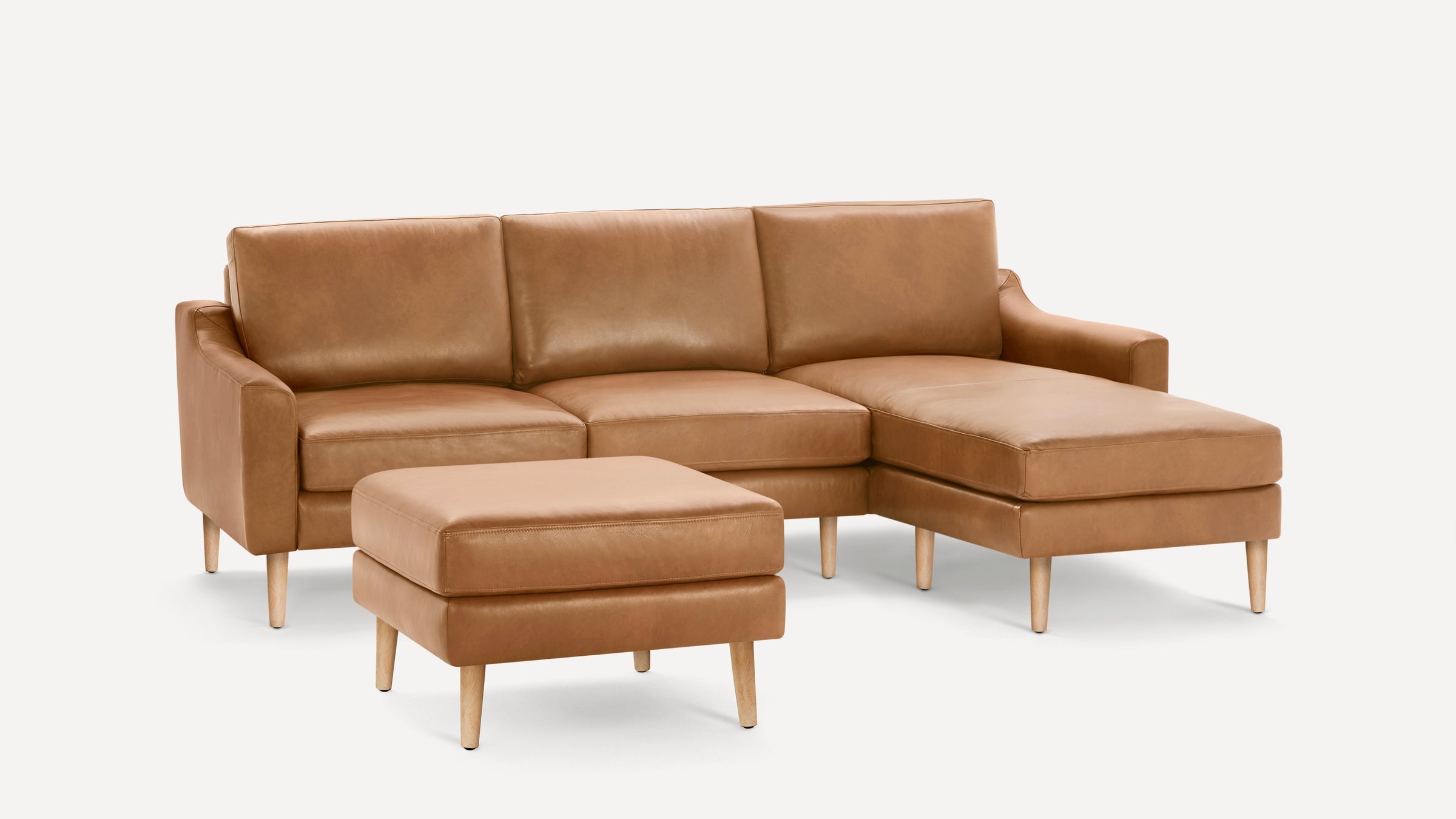 Nomad Plus Leather Sectional with Ottoman - Camel - Top Grain Leather / Oak - Wood / Slope Arm