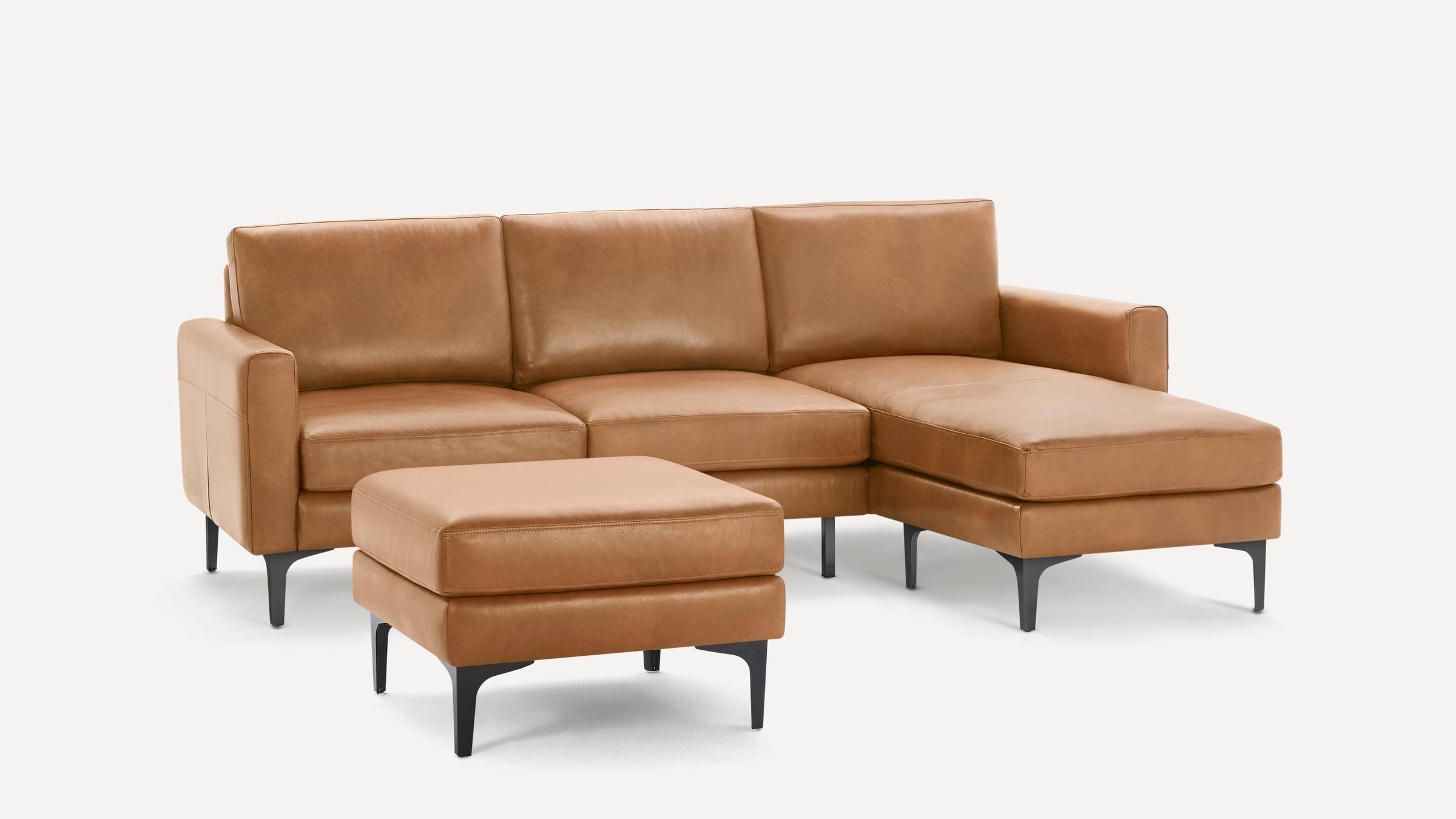Nomad Plus Leather Sectional with Ottoman - Camel - Top Grain Leather / Black - Metal / Block Arm