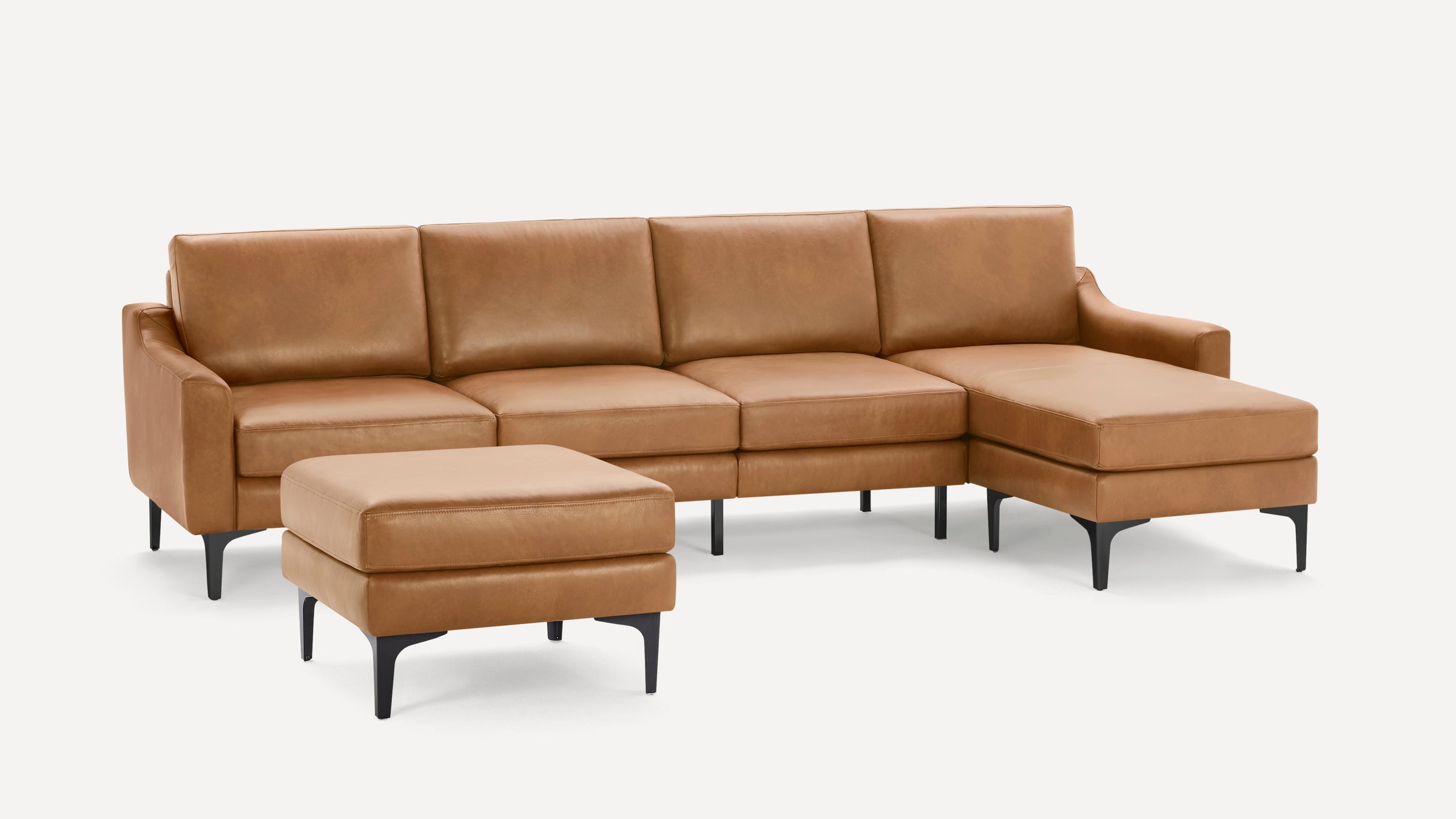 Nomad Plus Leather King Sectional with Ottoman - Camel - Top Grain Leather / Black - Metal / Slope Arm