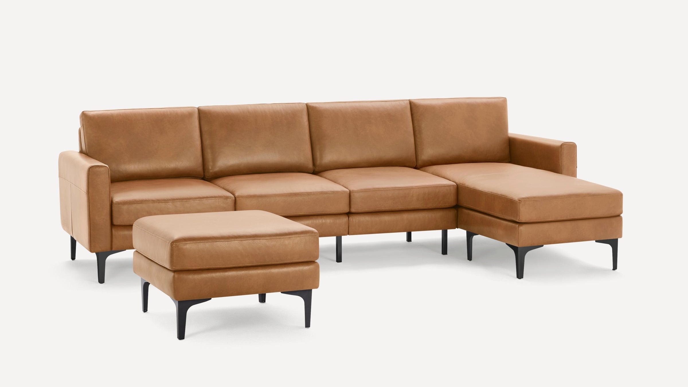 Nomad Plus Leather King Sectional with Ottoman - Camel - Top Grain Leather / Black - Metal / Block Arm