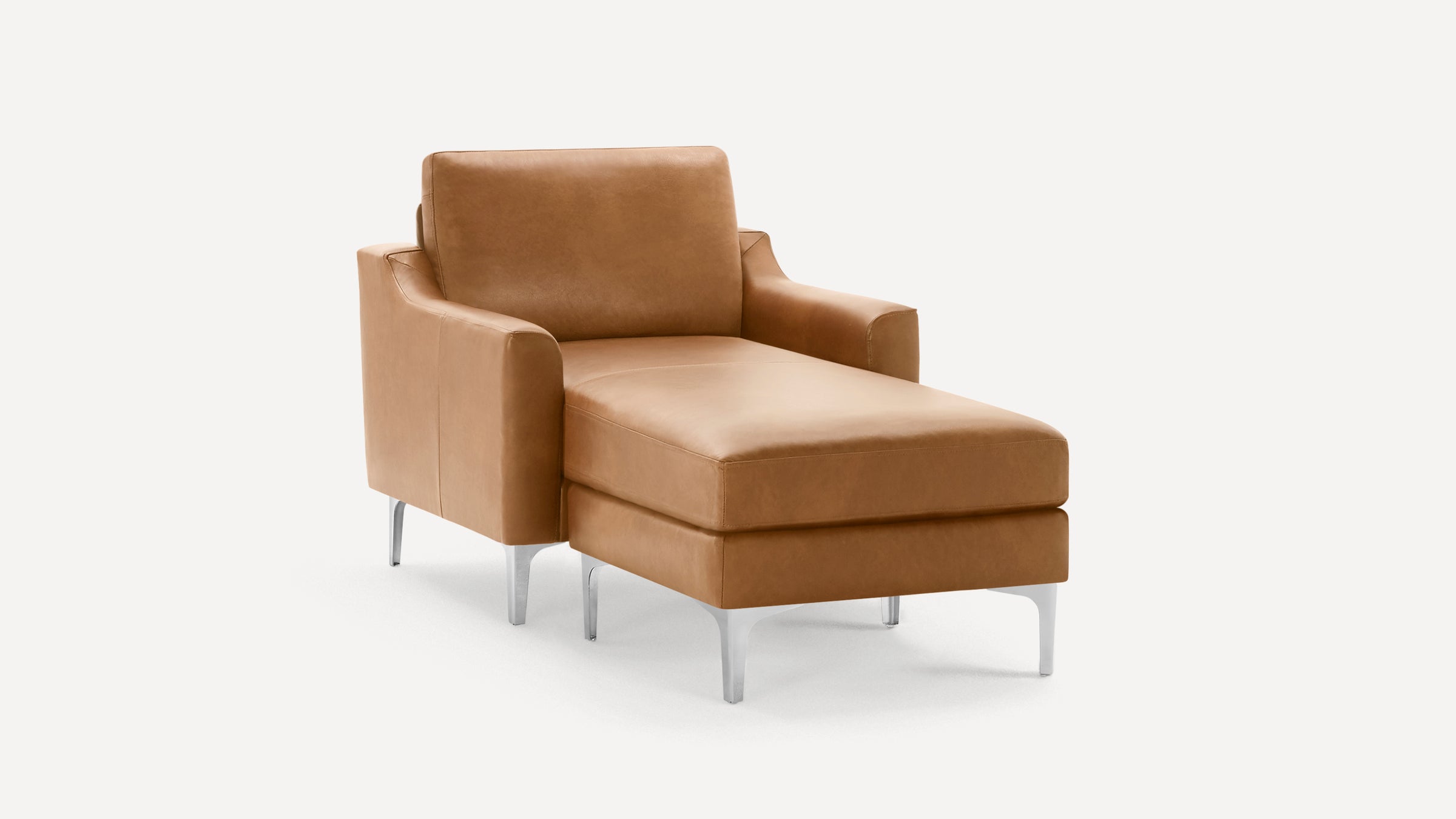 Nomad Plus Leather Club Chair with Chaise - Camel - Top Grain Leather / Chrome - Metal / Slope Arm