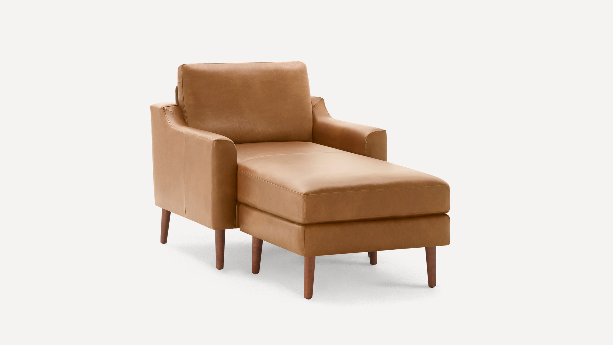 Nomad Plus Leather Club Chair with Chaise - Camel - Top Grain Leather / Walnut - Wood / Slope Arm