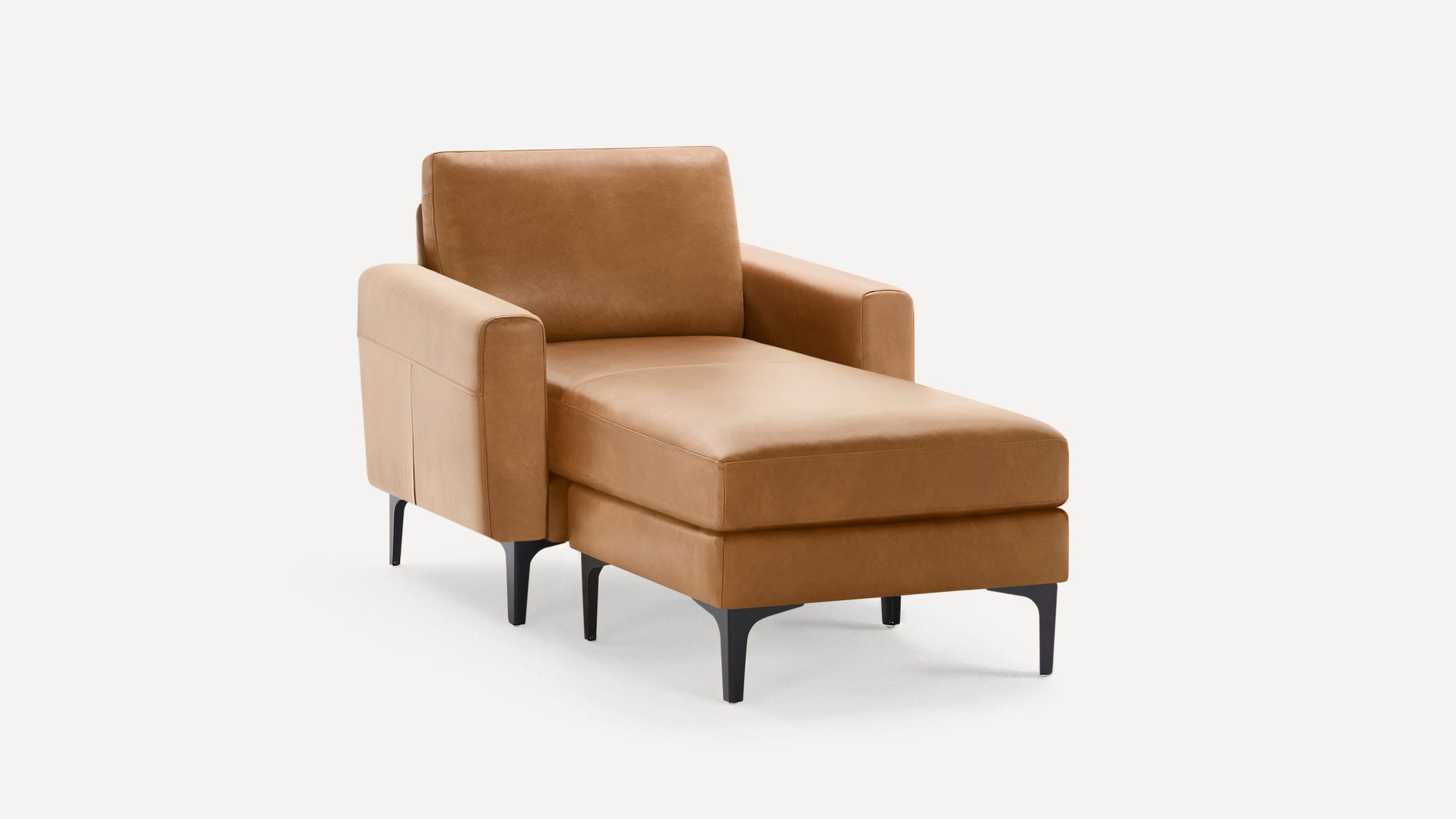 Nomad Plus Leather Club Chair with Chaise - Camel - Top Grain Leather / Black - Metal / Block Arm