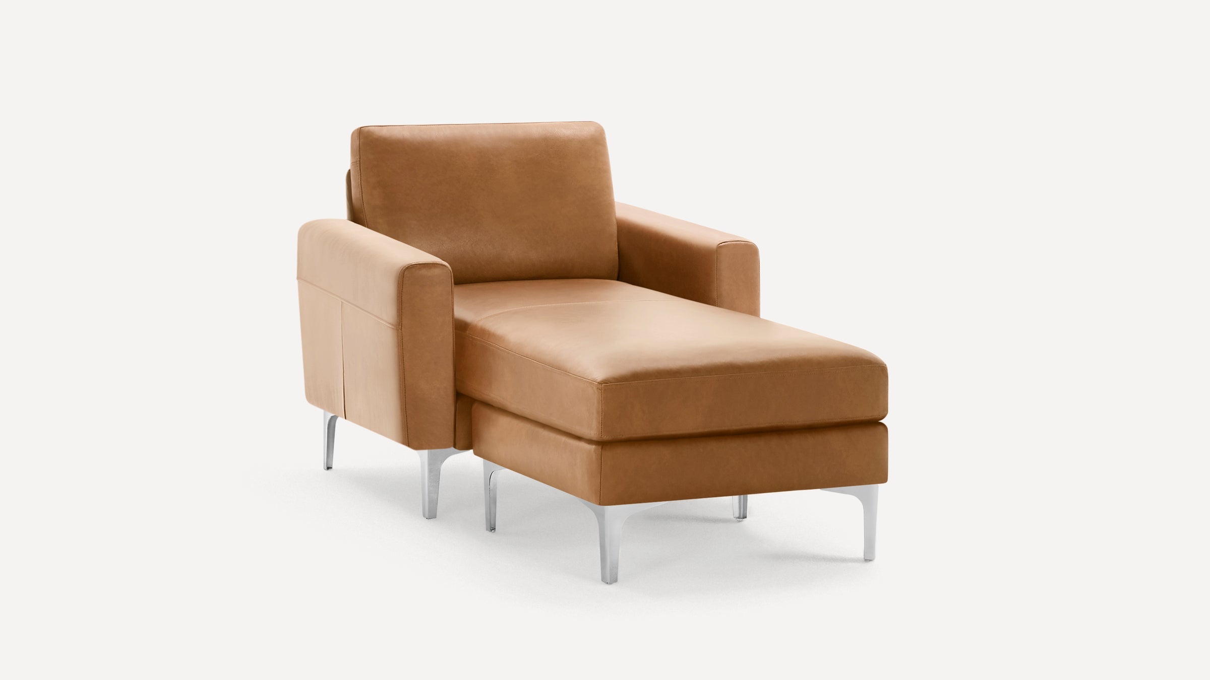 Nomad Plus Leather Club Chair with Chaise - Camel - Top Grain Leather / Chrome - Metal / Block Arm