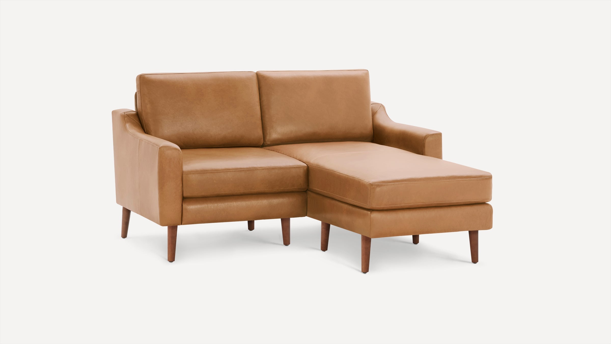 Nomad Plus Leather Loveseat with Chaise - Camel - Top Grain Leather / Walnut - Wood / Slope Arm