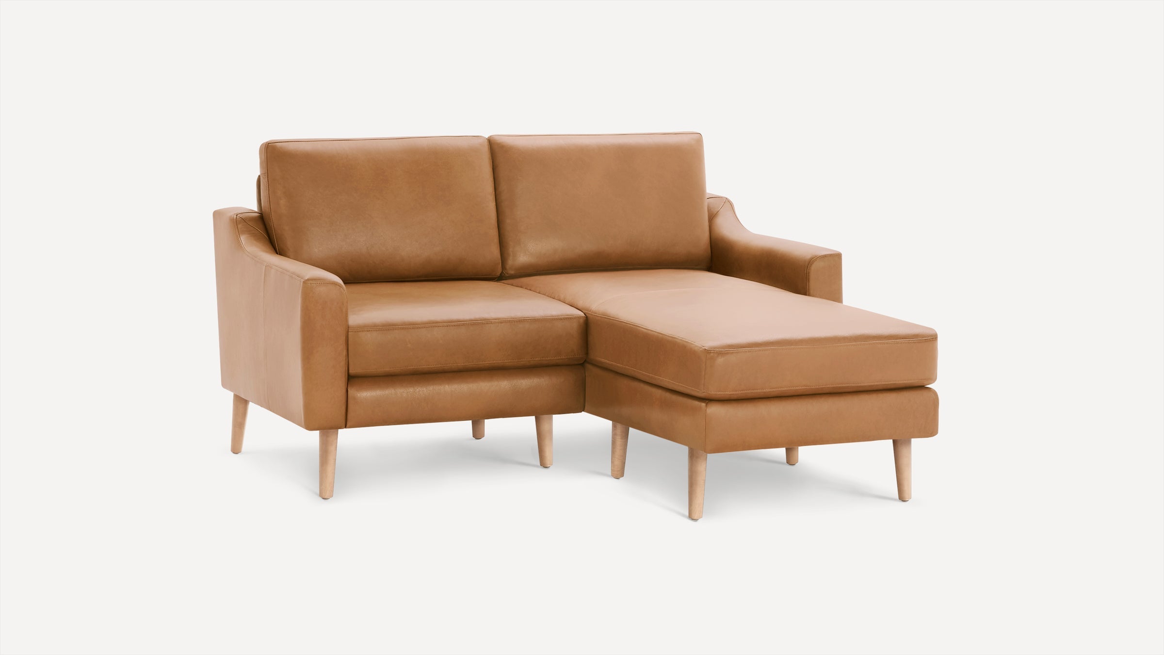 Nomad Plus Leather Loveseat with Chaise - Camel - Top Grain Leather / Oak - Wood / Slope Arm