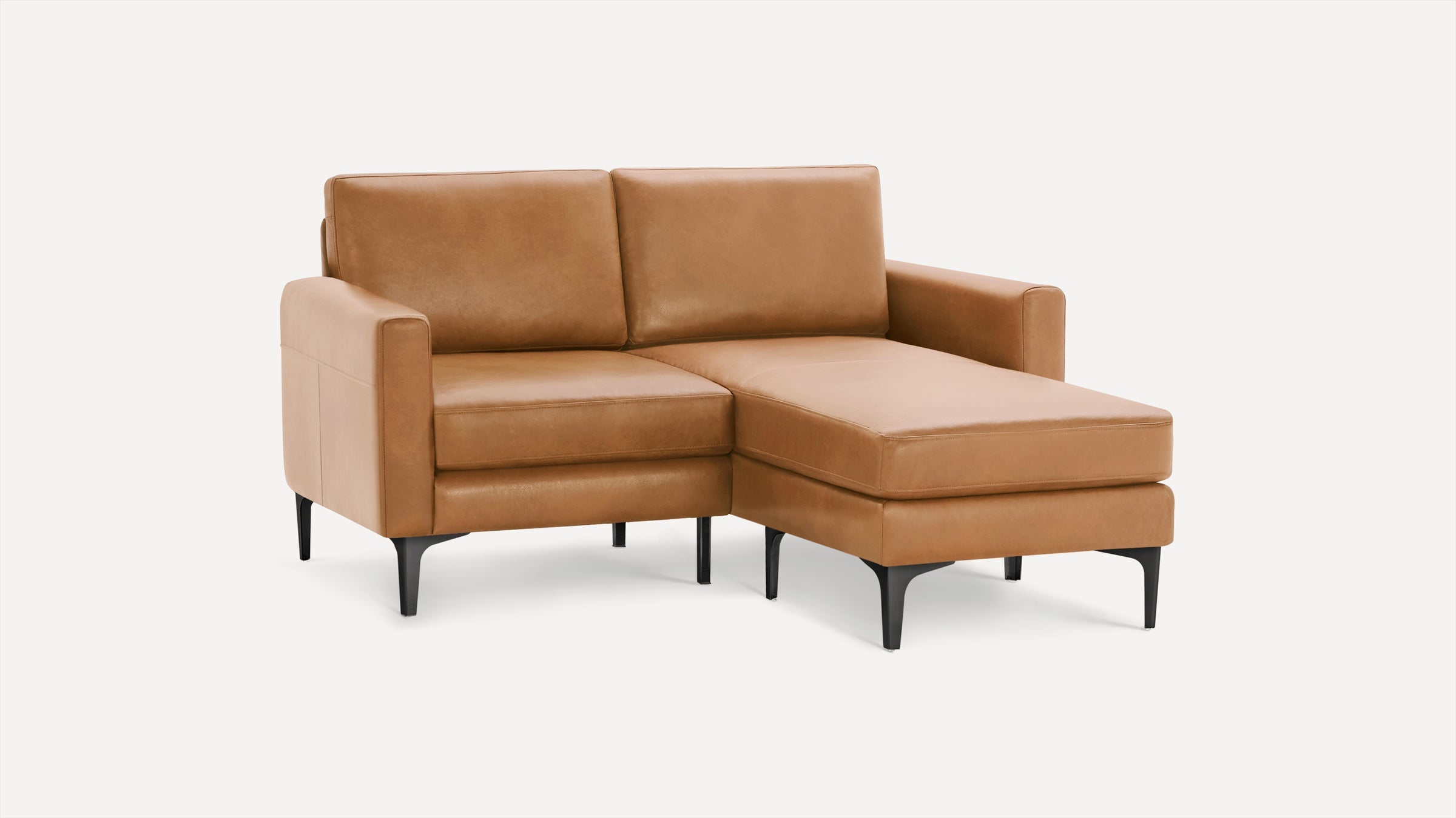 Nomad Plus Leather Loveseat with Chaise - Camel - Top Grain Leather / Black - Metal / Block Arm