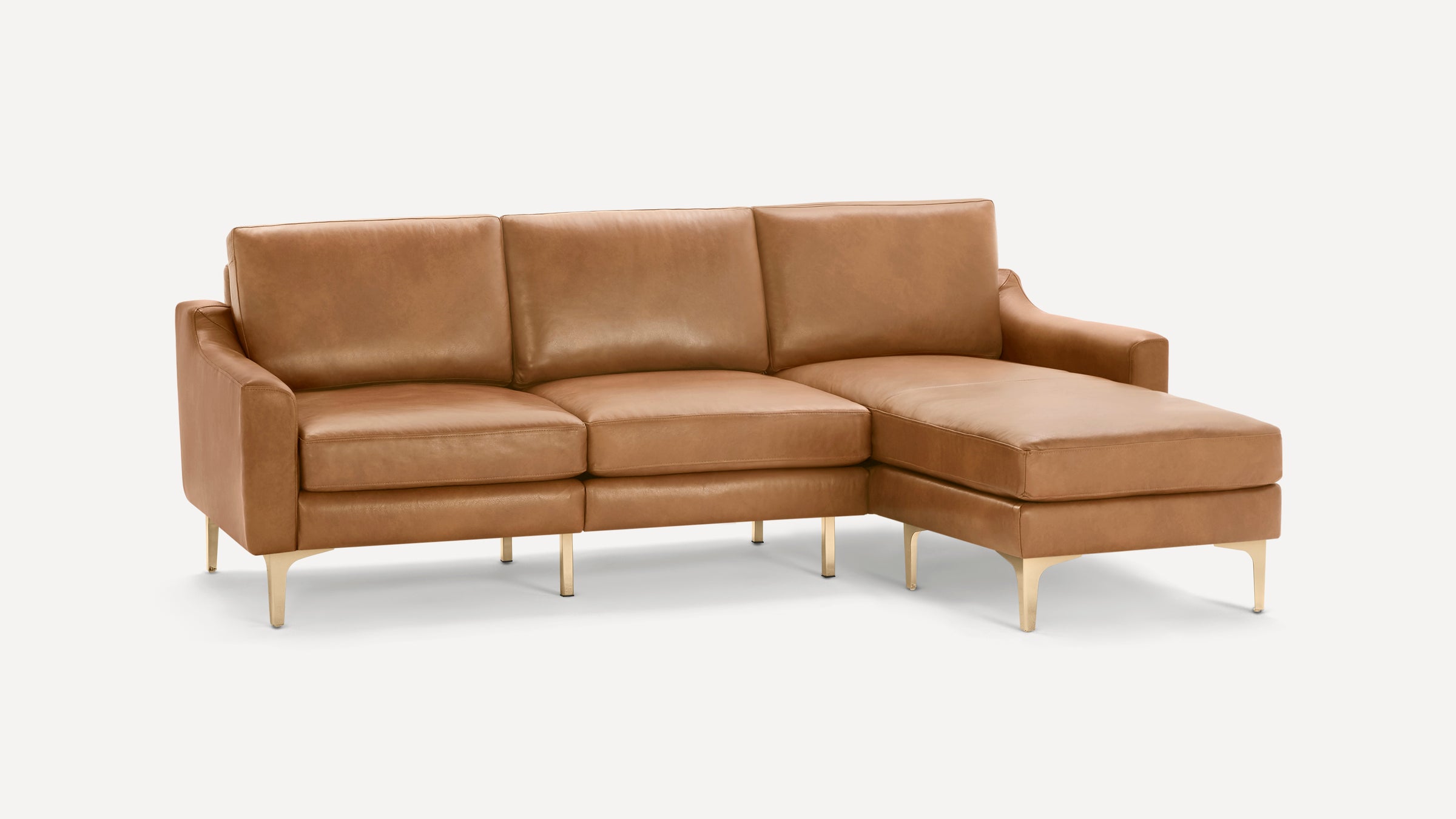 Nomad Plus Leather Sectional - Camel - Top Grain Leather / Brass - Metal / Slope Arm