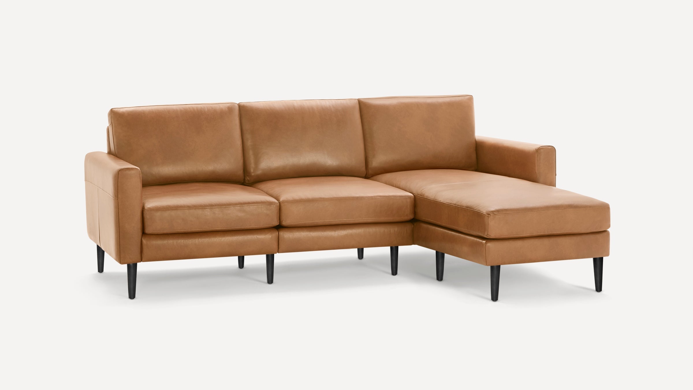 Nomad Plus Leather Sectional - Camel - Top Grain Leather / Ebony - Wood / Block Arm